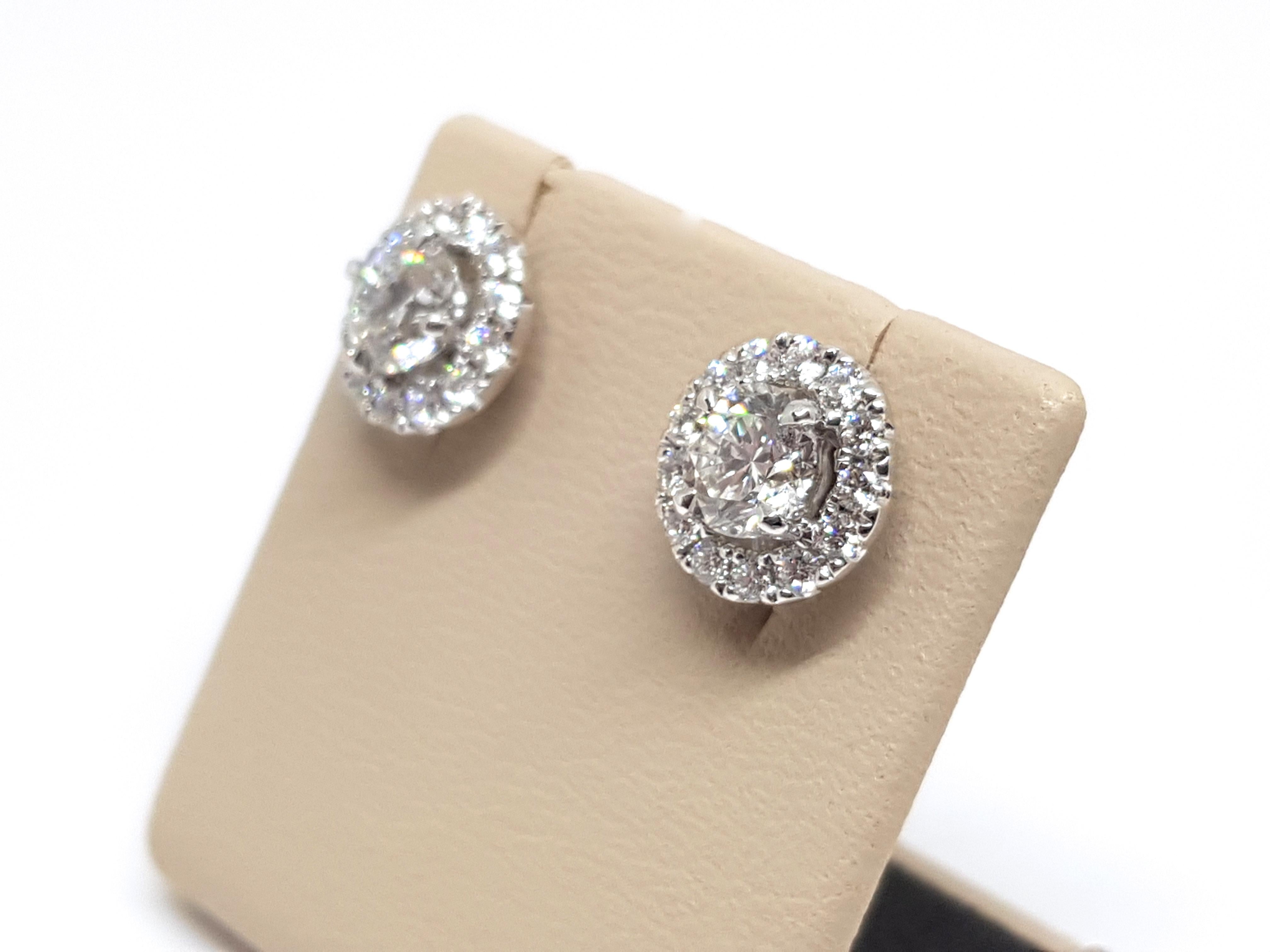 1.82 Carat White Gold Diamond Halo Stud Earrings For Sale 7