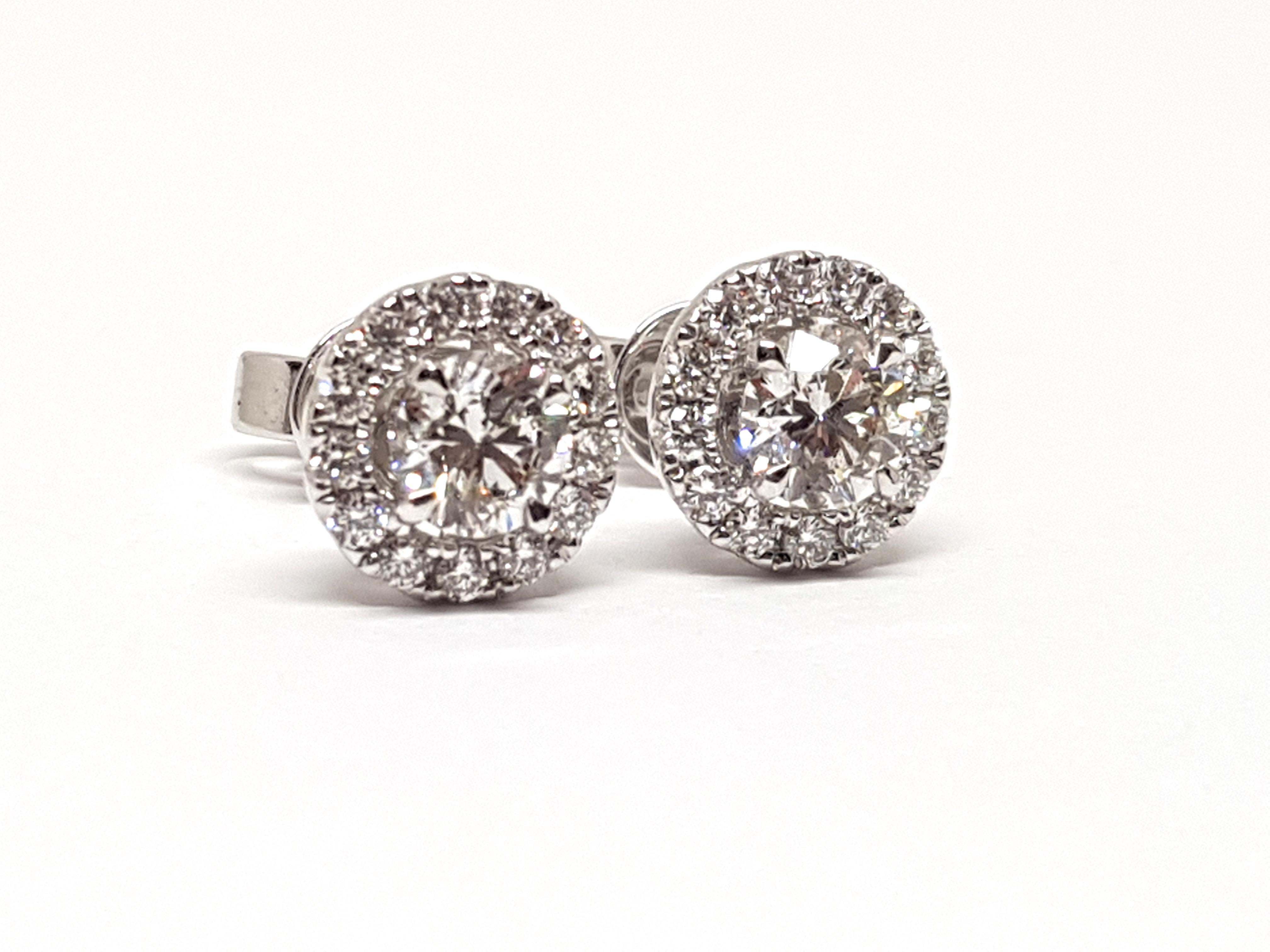 Contemporary 1.82 Carat White Gold Diamond Halo Stud Earrings For Sale