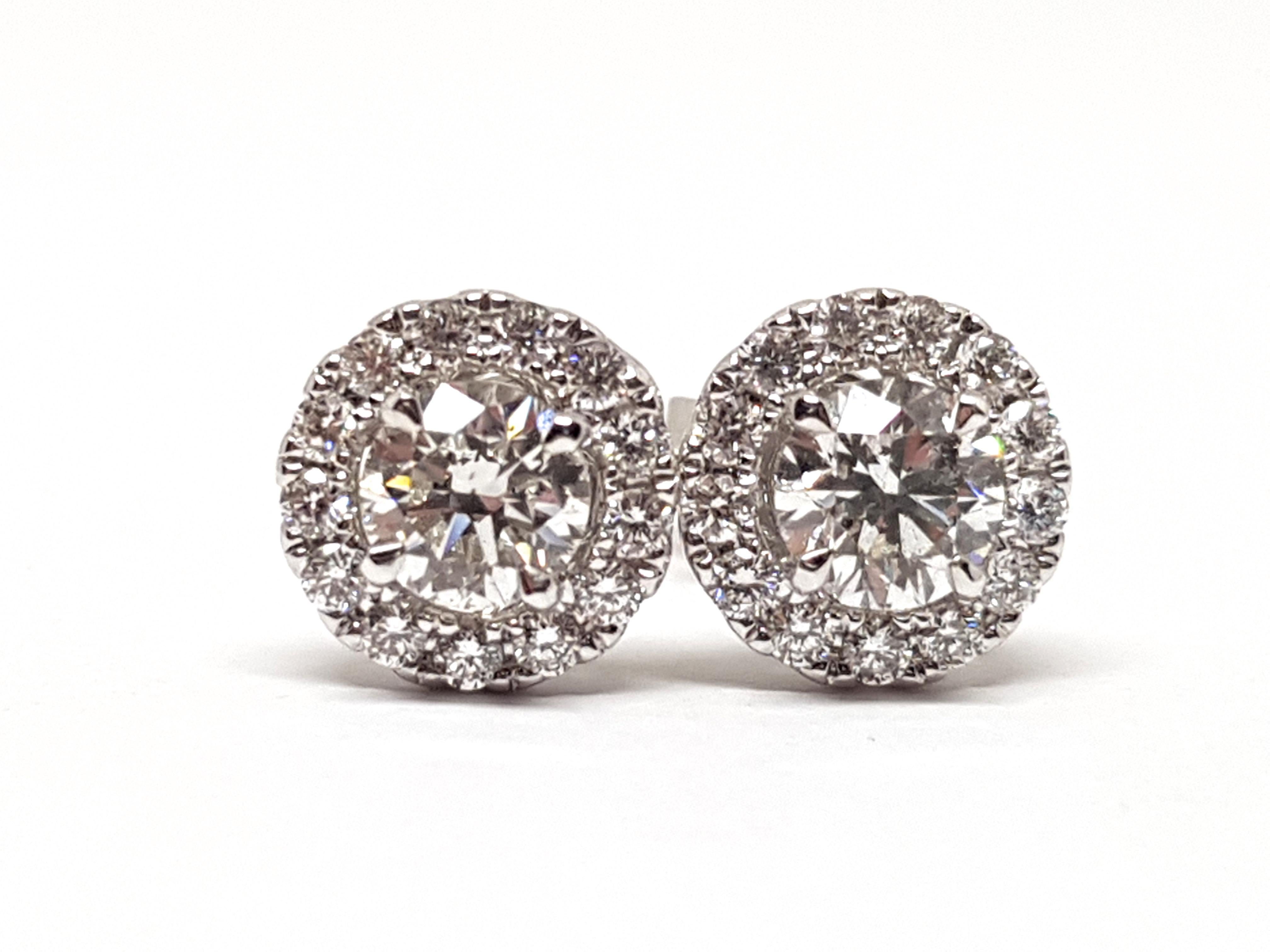 Women's 1.82 Carat White Gold Diamond Halo Stud Earrings For Sale