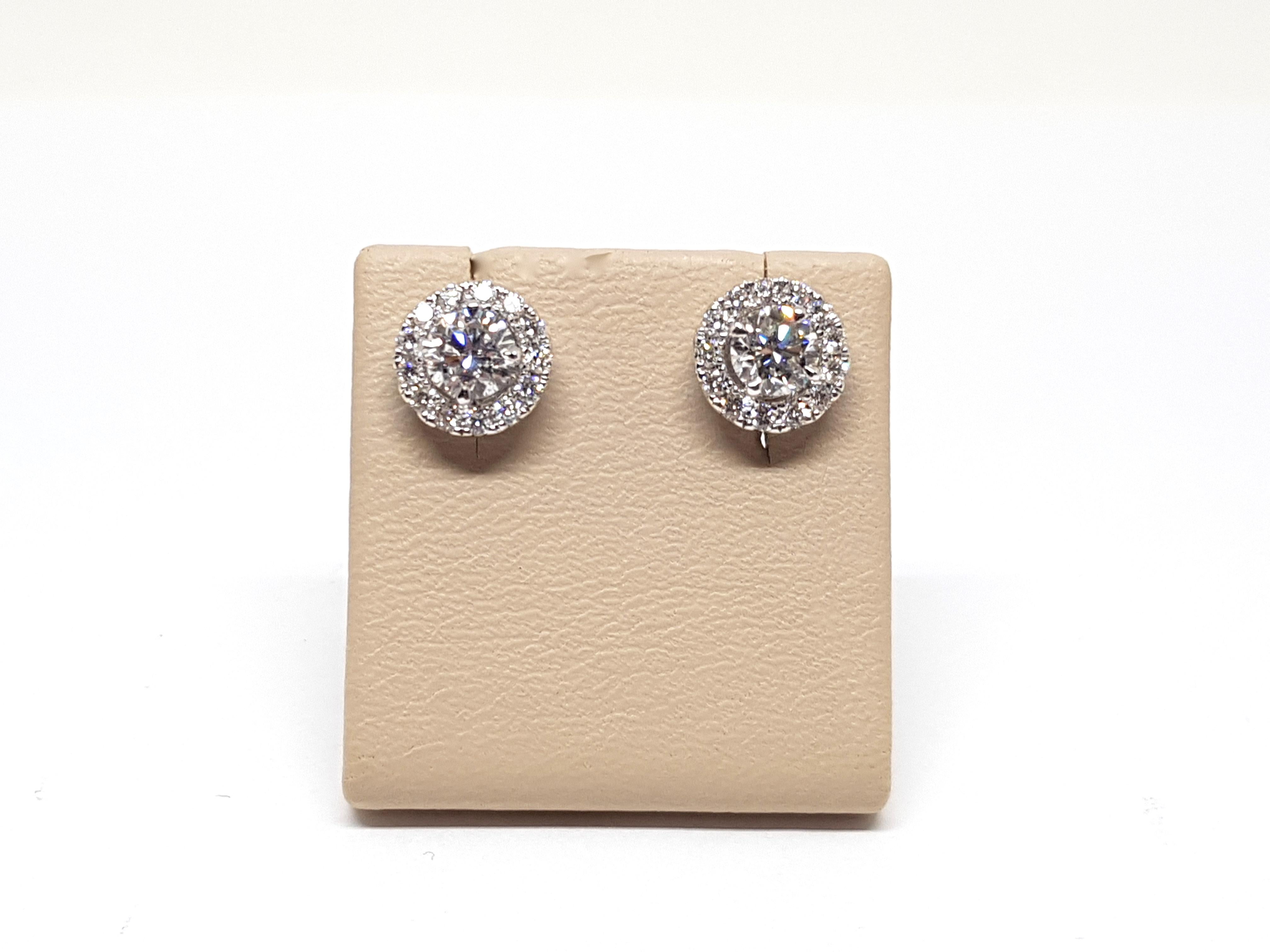 1.82 Carat White Gold Diamond Halo Stud Earrings For Sale 1