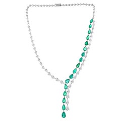 18.2 Carat Zambian Emerald 15.64 Carat SI/H Diamond Necklace 18 Karat White Gold