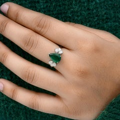 1.82 Carat Zambian Emerald Gemstone Ring 0.7 Ct SI/H Diamond 18 Karat White Gold