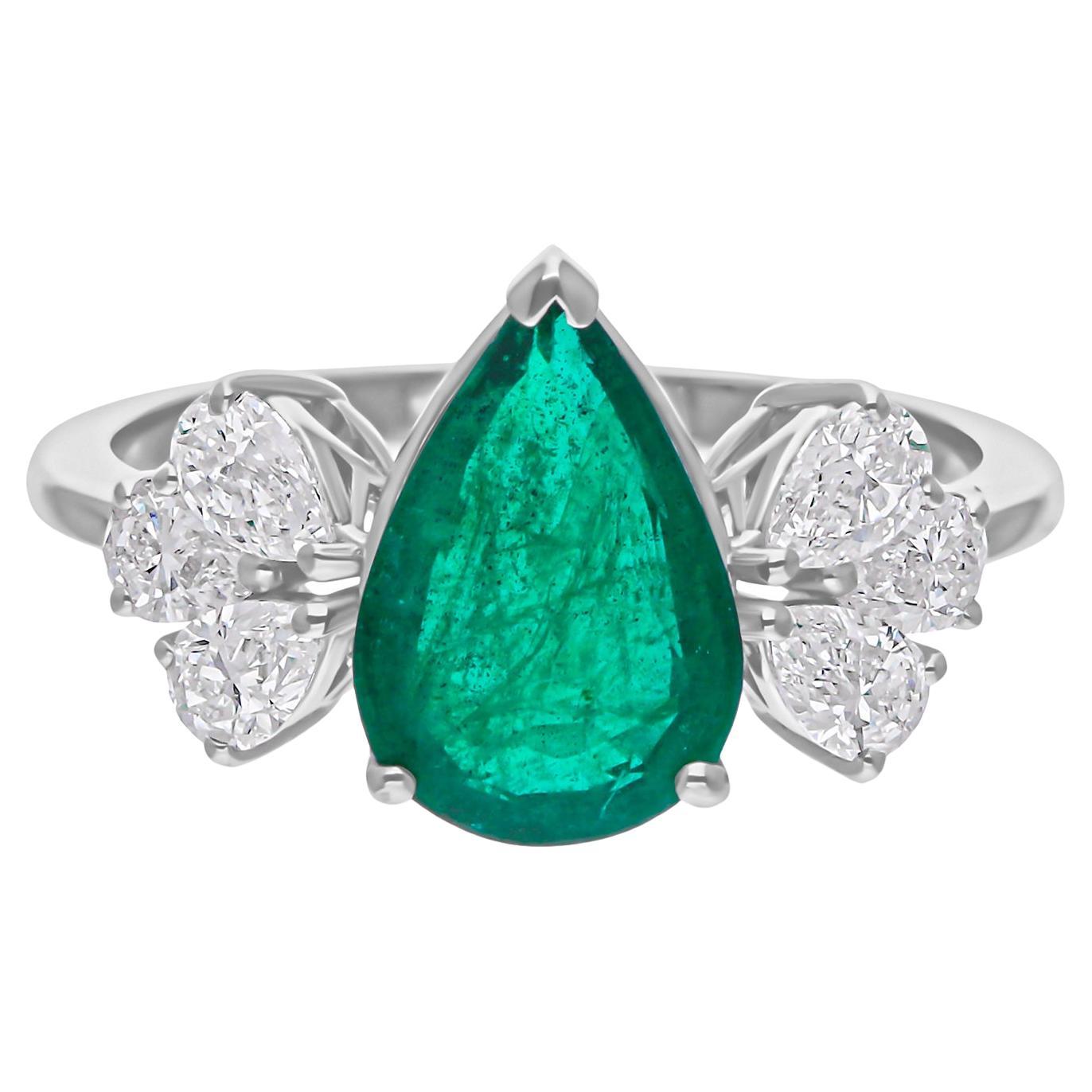 1.82 Carat Zambian Emerald Gemstone Ring 0.7 Ct SI/H Diamond 18 Karat White Gold