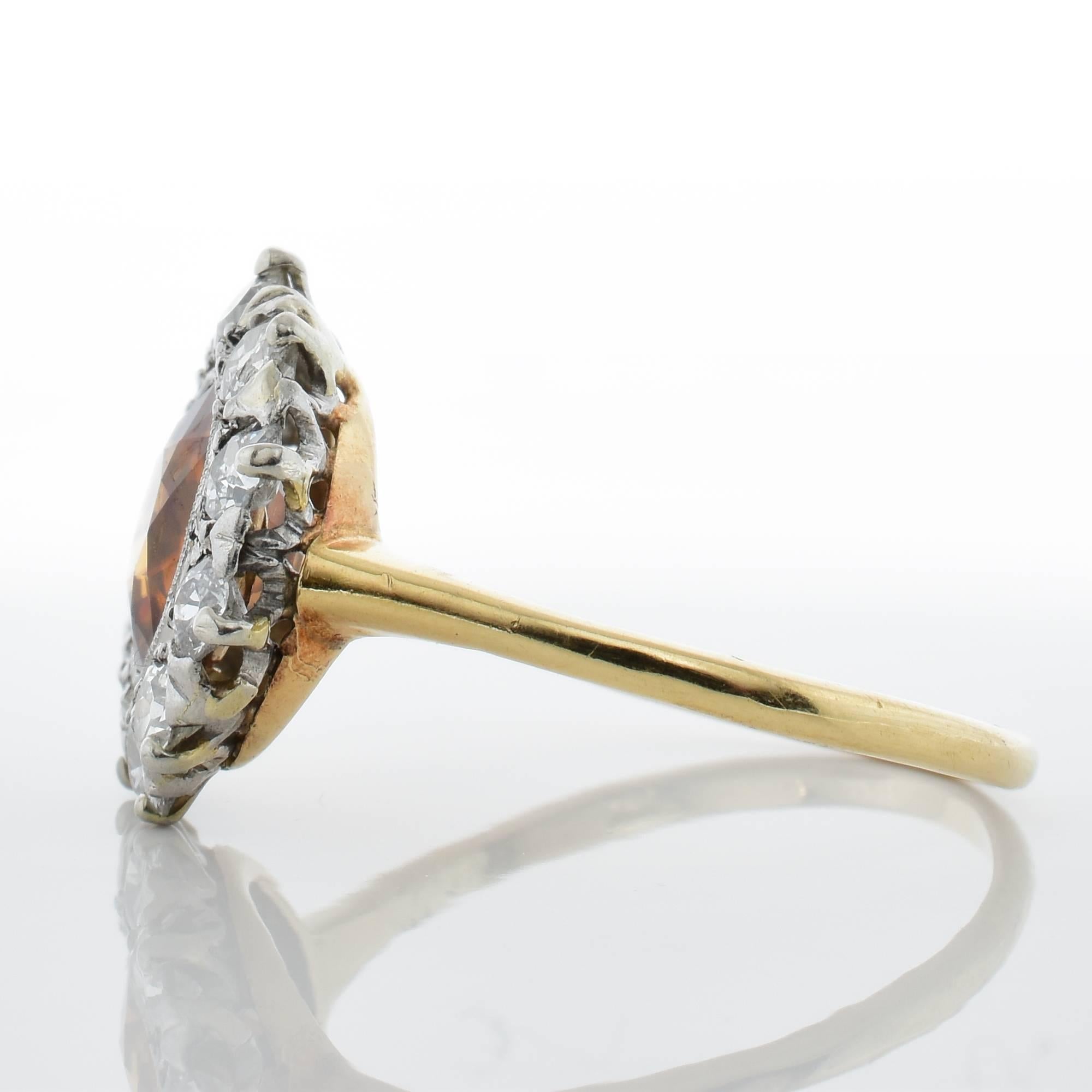 Old European Cut 1.82 Carat Zircon Diamond Gold Cluster Ring For Sale