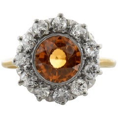 Antique 1.82 Carat Zircon Diamond Gold Cluster Ring