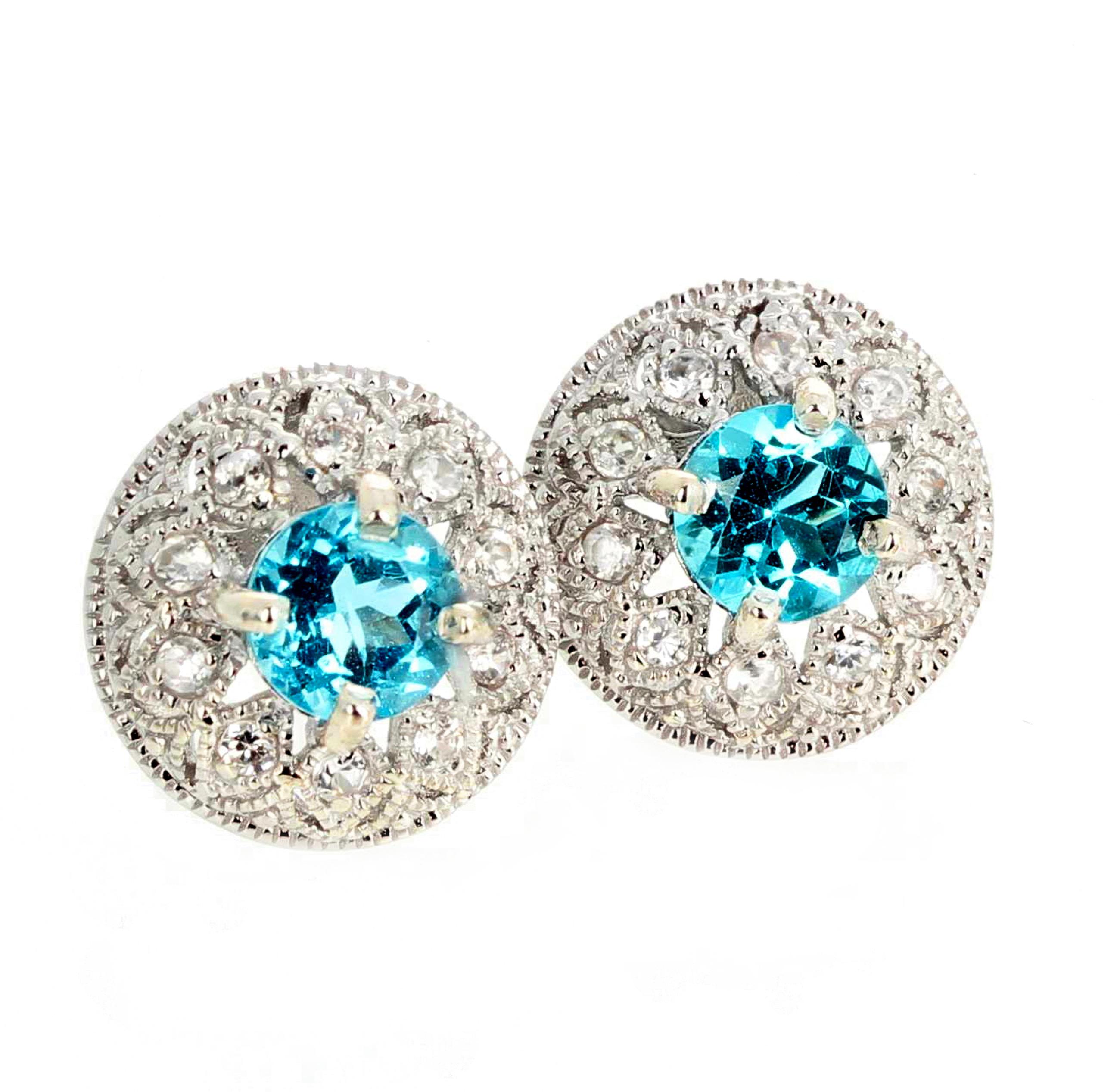 AJD Sparkling Brilliant 1.82 Ct Intense Blue Topaz & Diamond Stud Earrings 3