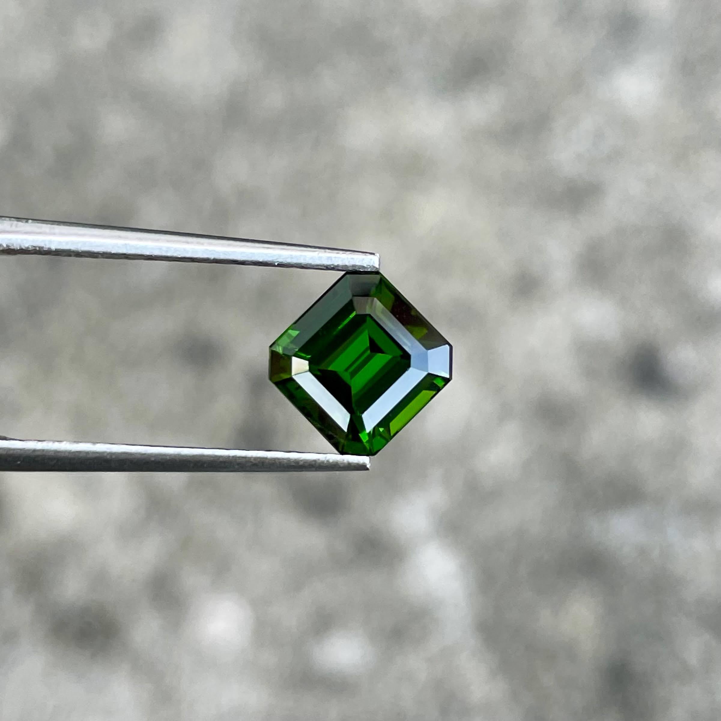 Weight 1.82 carats 
Dimensions 7.25x7.09x4.72 mm
Treatment none 
Origin Tanzania 
Clarity eye clean 
Shape octagon 
Cut emerald




Behold the exquisite allure of a 1.82-carat Green Chrome Tourmaline, resplendent in its Emerald Cut, hailing from the