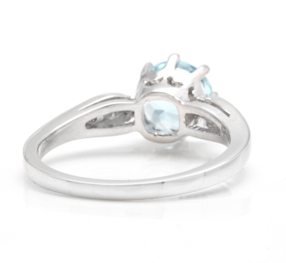 Rose Cut 1.82 Carat Impressive Natural Aquamarine and Diamond 14K Solid White Gold Ring For Sale
