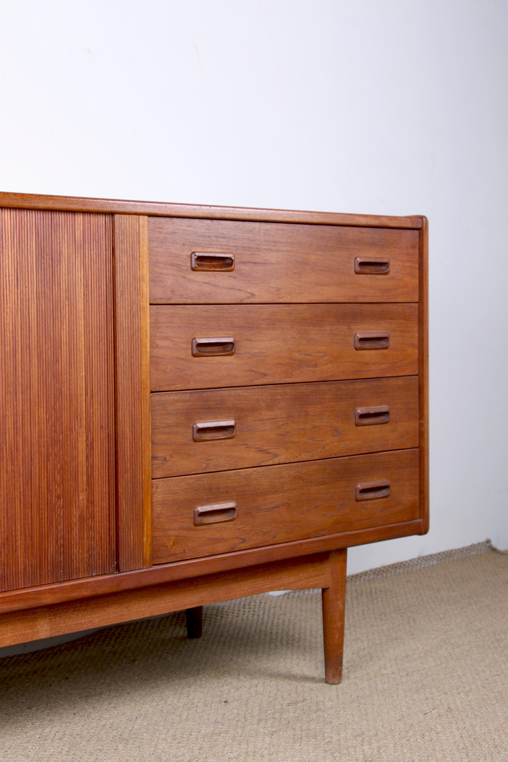 Scandinavian Modern Danish Teak Sideboard with Curtain Doors by Poul Hundevad, 1960