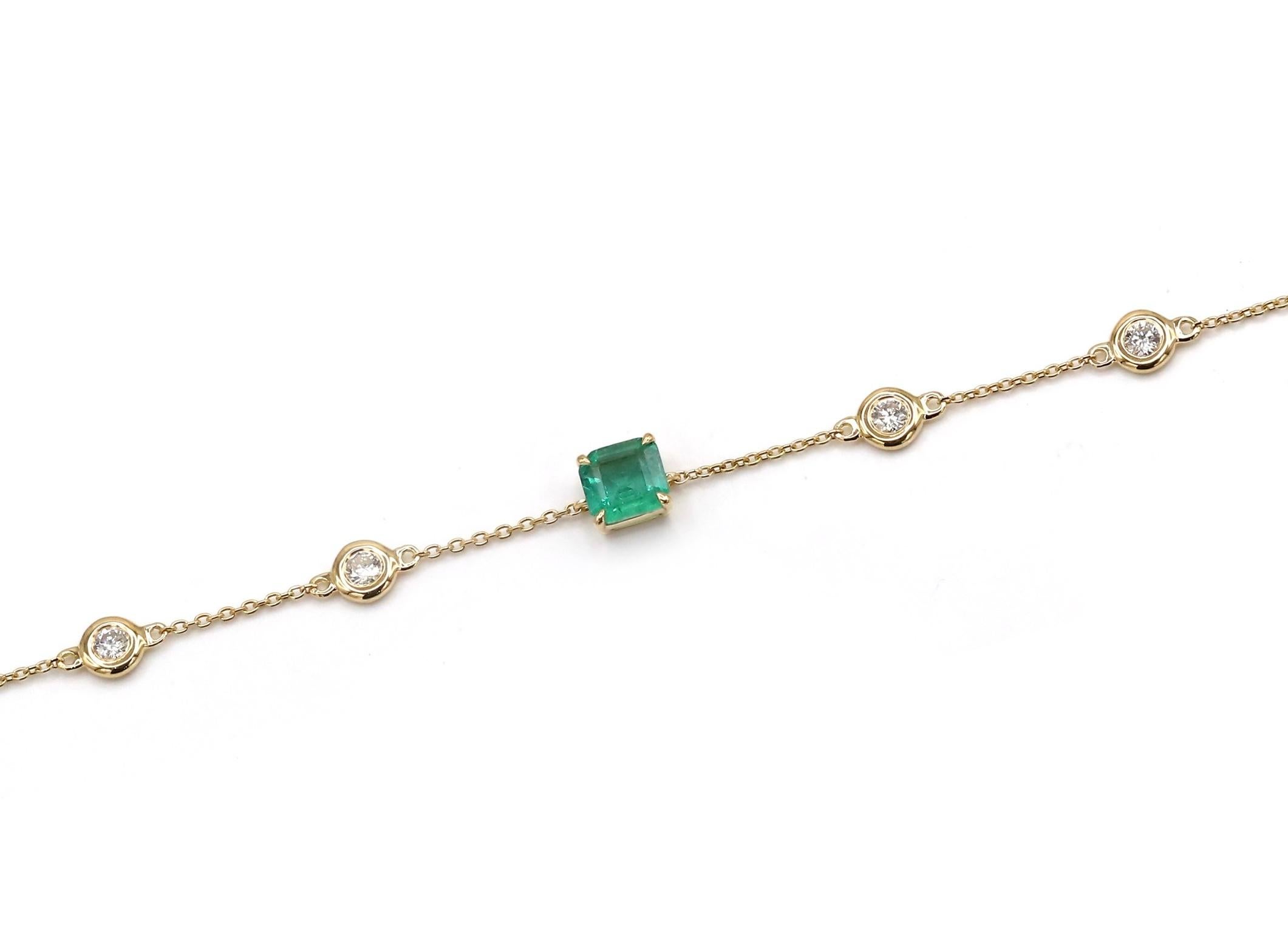 1.82 Ct Emerald Diamond 18 K Yellow Gold Bracelet For Sale