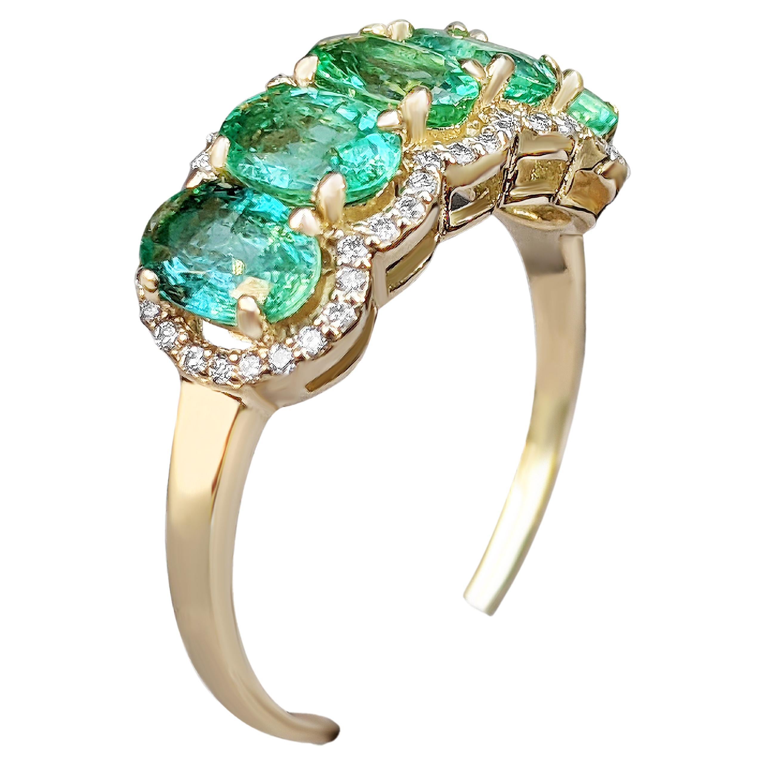 1.82 Ct Half Eternity Emerald & 0.20 Ct Diamonds, 14 Kt. Yellow Gold Ring