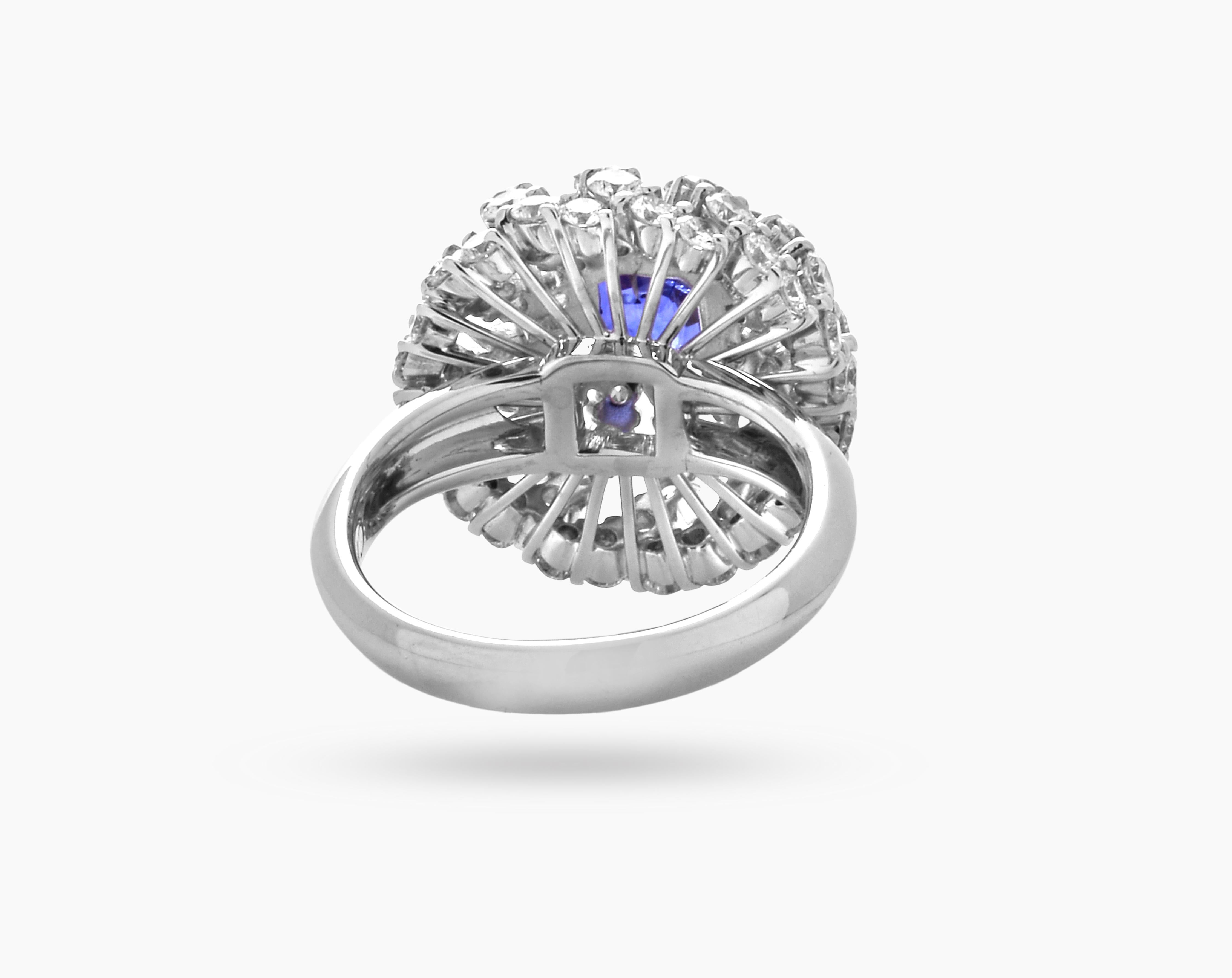 Cushion Cut 1.82 ct Natural Royal Blue Sapphire Ring with Diamonds 18k White Gold For Sale