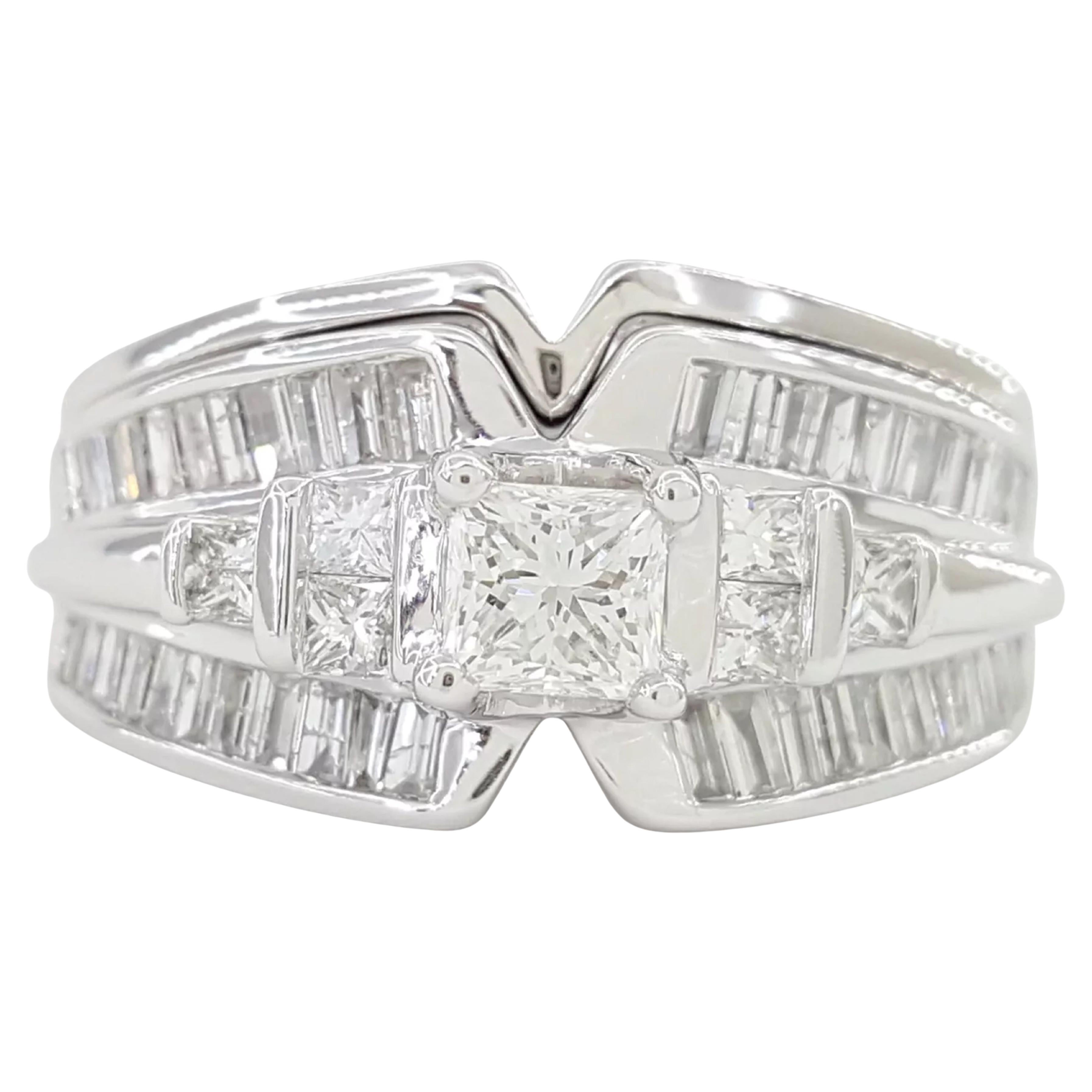 1.82 ct Total Weight 14K White Gold Princess Cut Diamond Engagement Ring