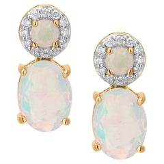 1.82 ct. t.w. Ethiopian Opal Stud Earrings with Diamond Accents in 14k Gold