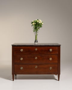 1820-1829 France Deep Espresso Brown Marble-Top Chest Of Drawers