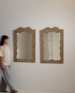 1820-1829 Netherlands Bleached Driftwood Grey Pair Of Carved Oak Mirrors