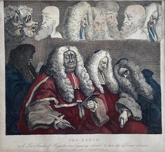 1820-1840, William Hogarth - The Bench, Rare Antique Hand-Painted Engraving