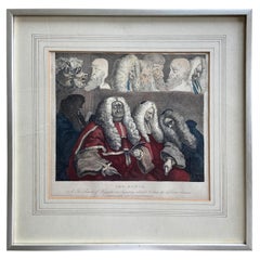 1820-1840, William Hogarth - The Bench, Rare Antique Hand-Painted Engraving