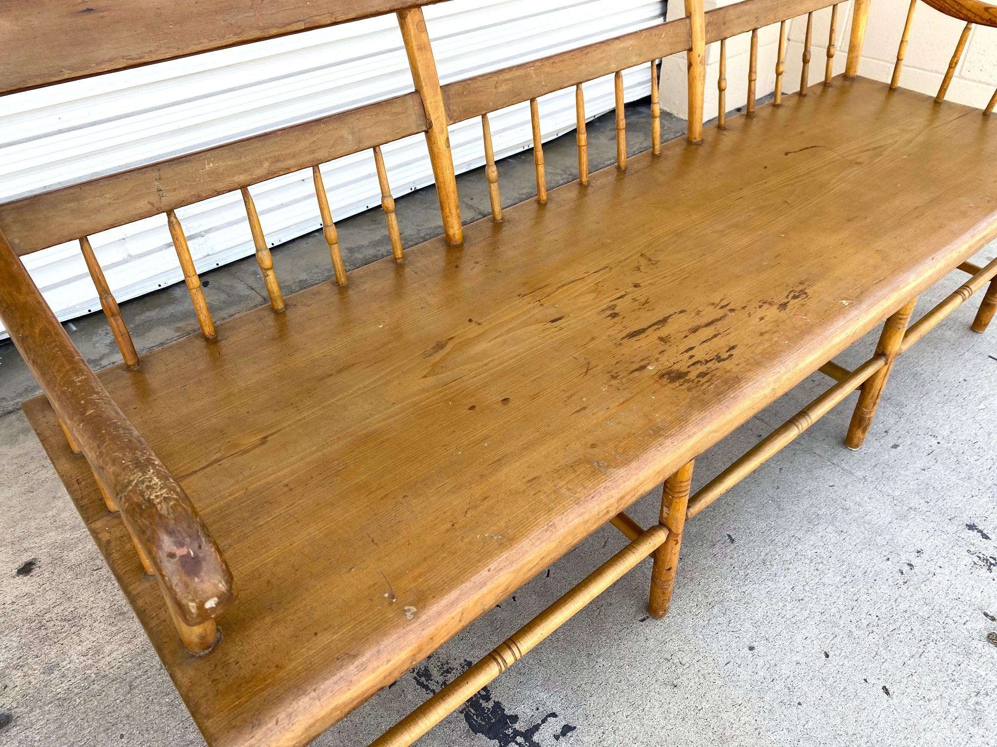 Early 19th Century 1820 American Spindled Windsor Bench