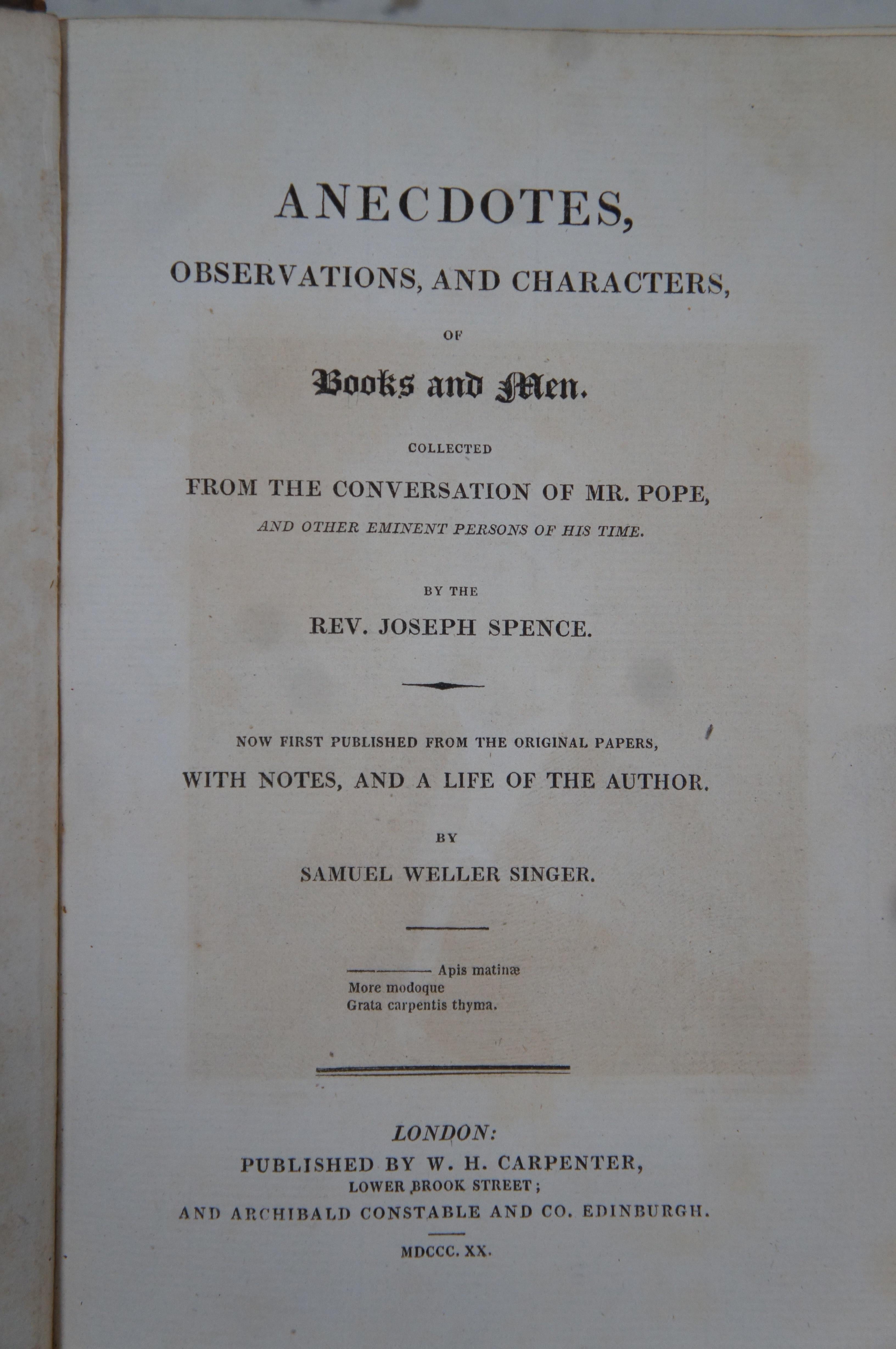 1820 Anecdotes, Observations, & Characters of Books & Men Spence Leather Book 4