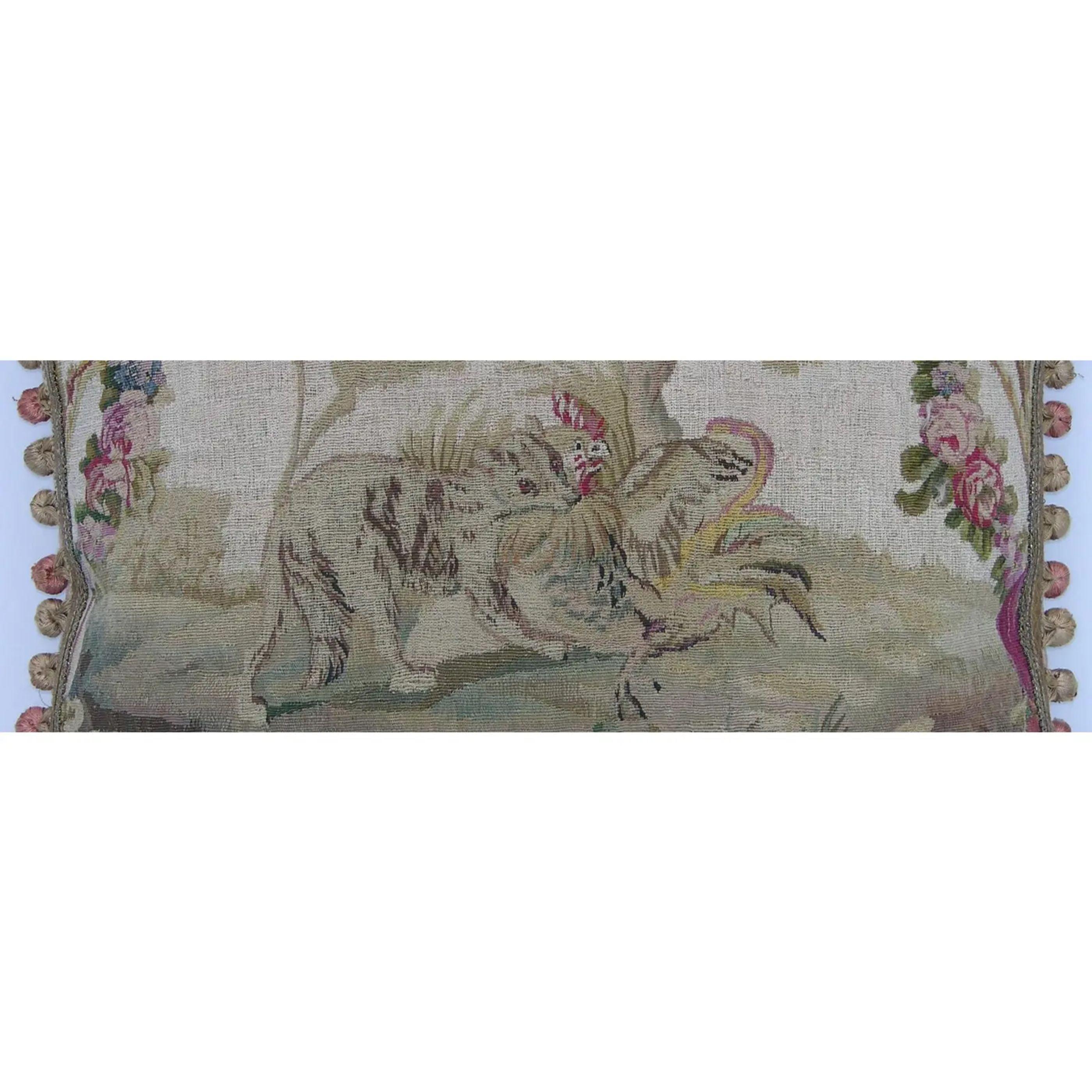 Empire 1820 Antique French Tapestry Pillow - 23'' X 22'' For Sale