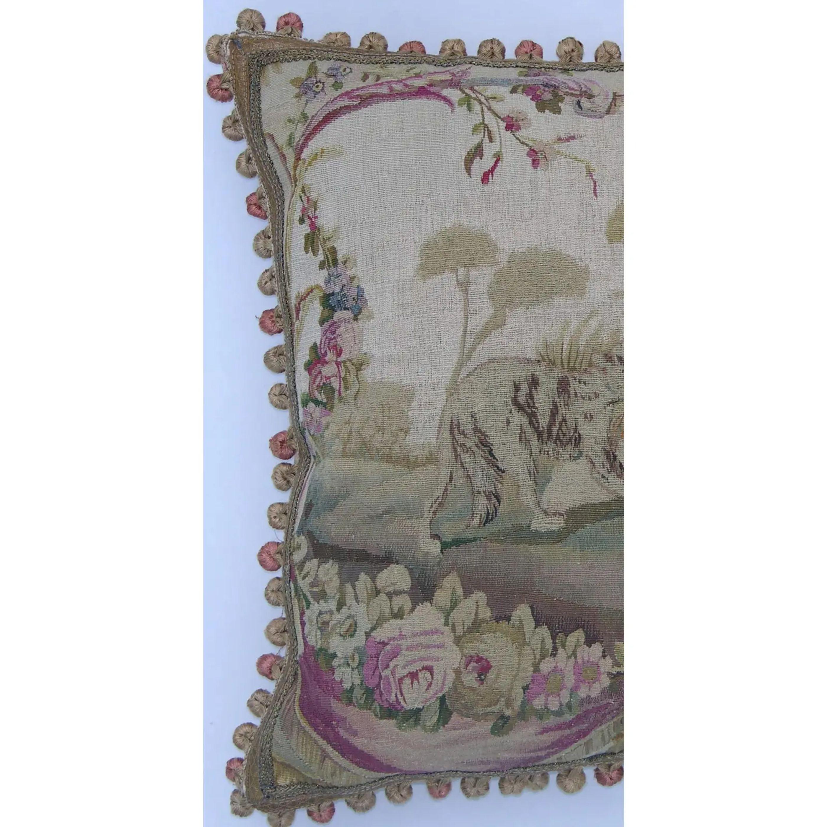 1820 Antique French Tapestry Pillow - 23'' X 22'' In Good Condition For Sale In Los Angeles, US