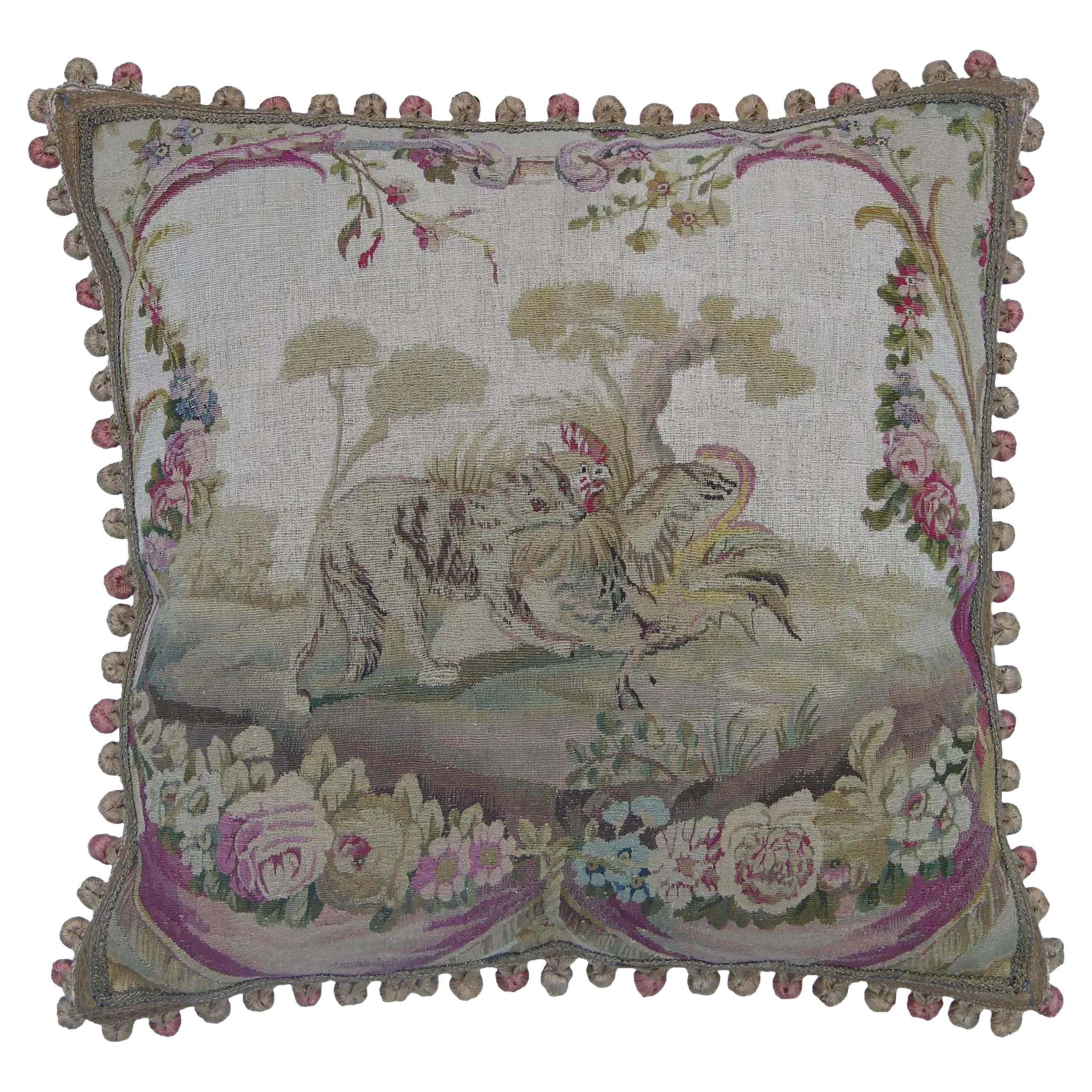 1820 Antique French Tapestry Pillow - 23'' X 22'' For Sale