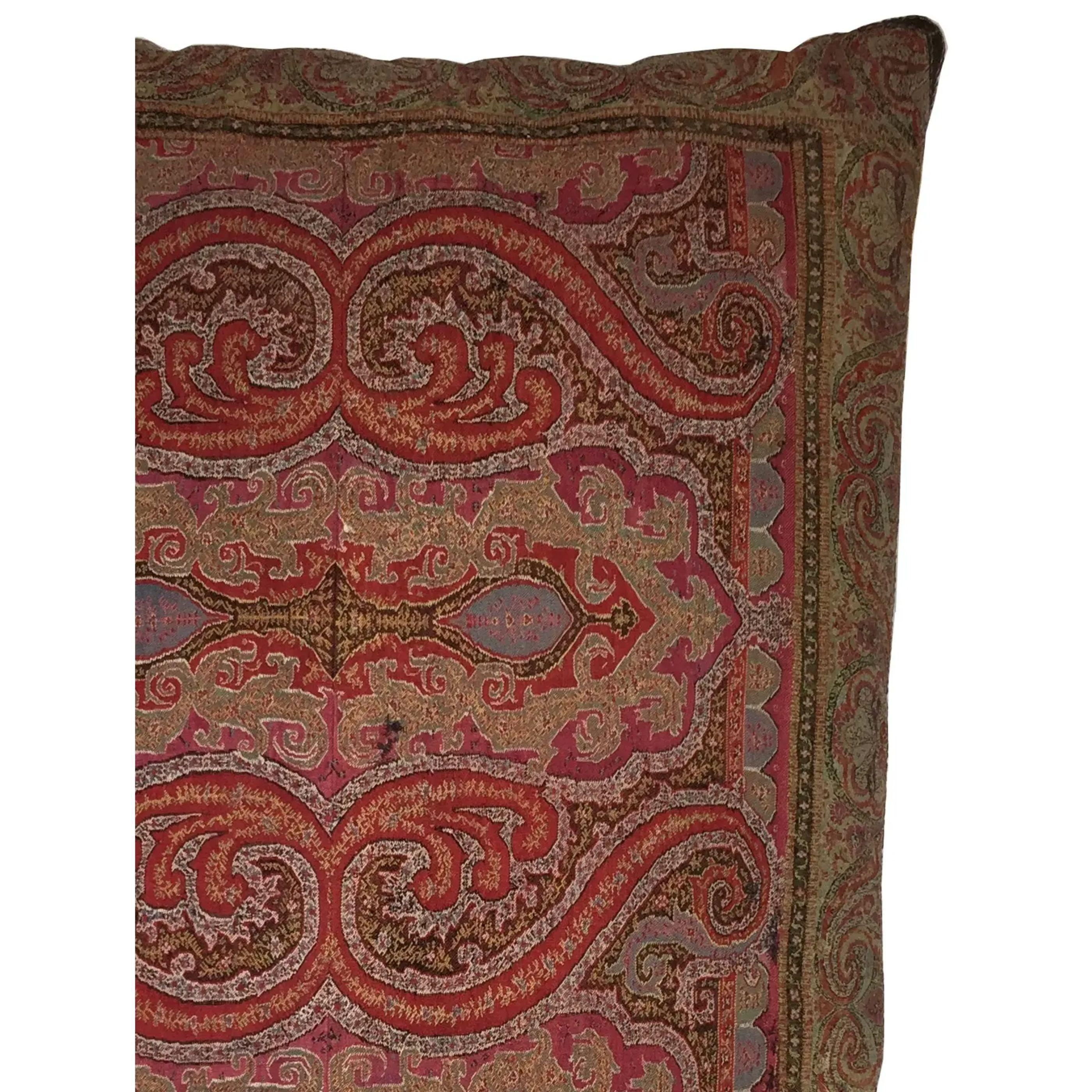 Ca.1820 antique Indian Keshmir pillow 29'' x 20''. Traditional and empire style.