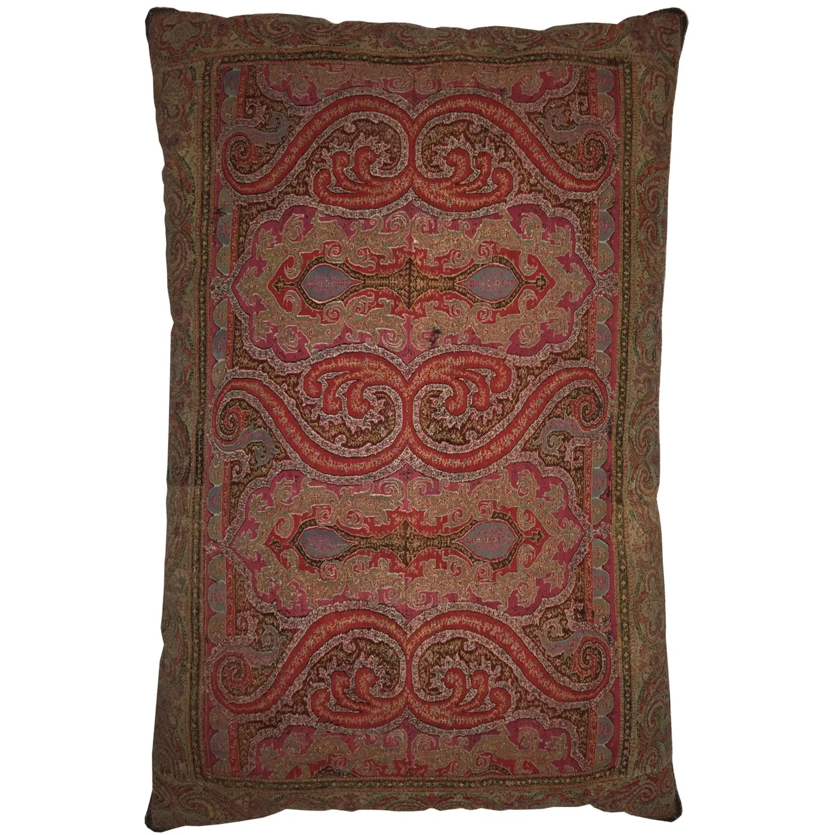 1820 Antique Indian Keshmir Pillow - 29'' X 20'' In Good Condition For Sale In Los Angeles, US