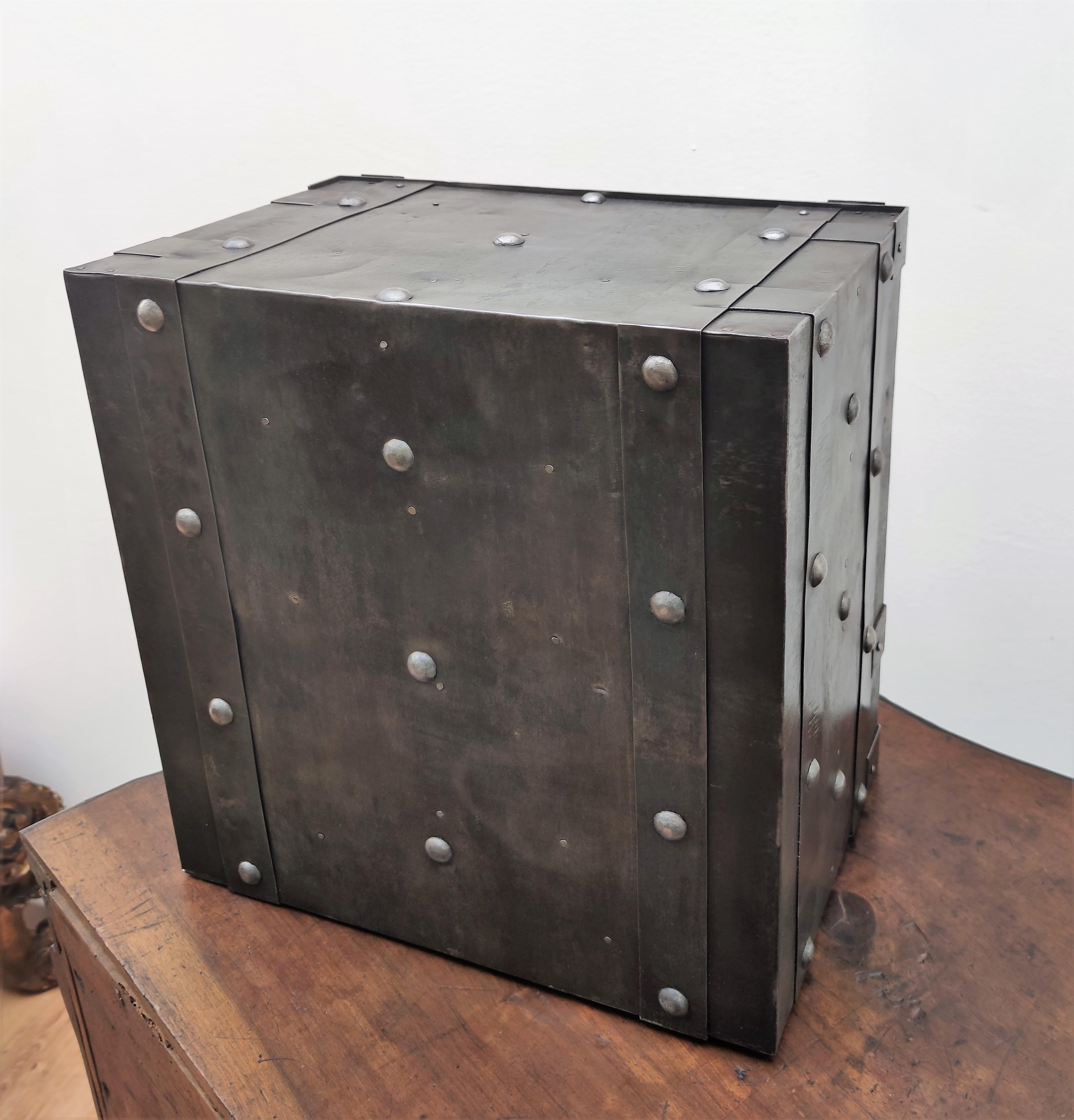 1820 Antique Italian Wrought Iron Studded Antique Safe Strongbox Dry Bar Cabinet 2