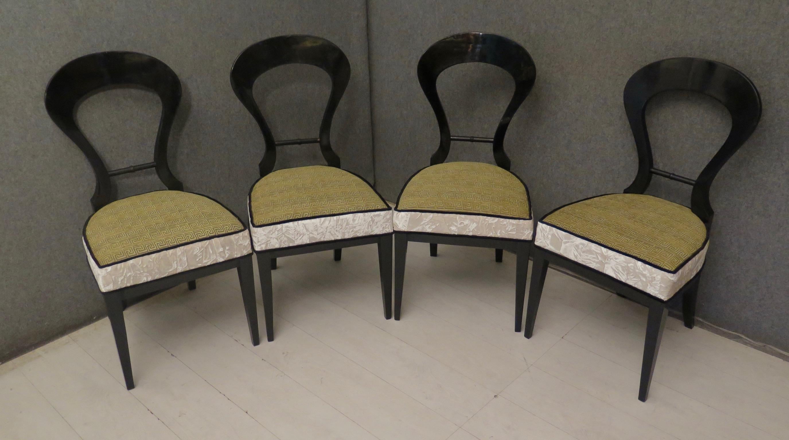 Mid-19th Century 1820 Biedermeier Black Shellac and Velvet Austrian Chairs