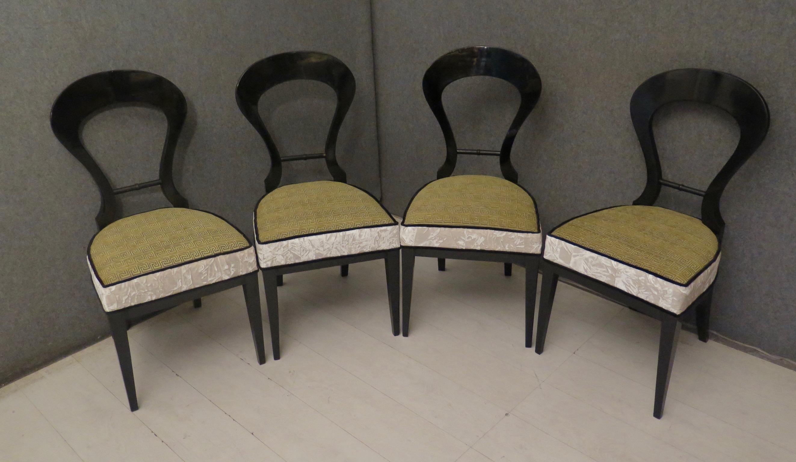 1820 Biedermeier Black Shellac and Velvet Austrian Chairs 2