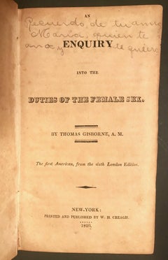 1820 Book, Enquiry into the Duties of the Female Sex, 1st American Edition