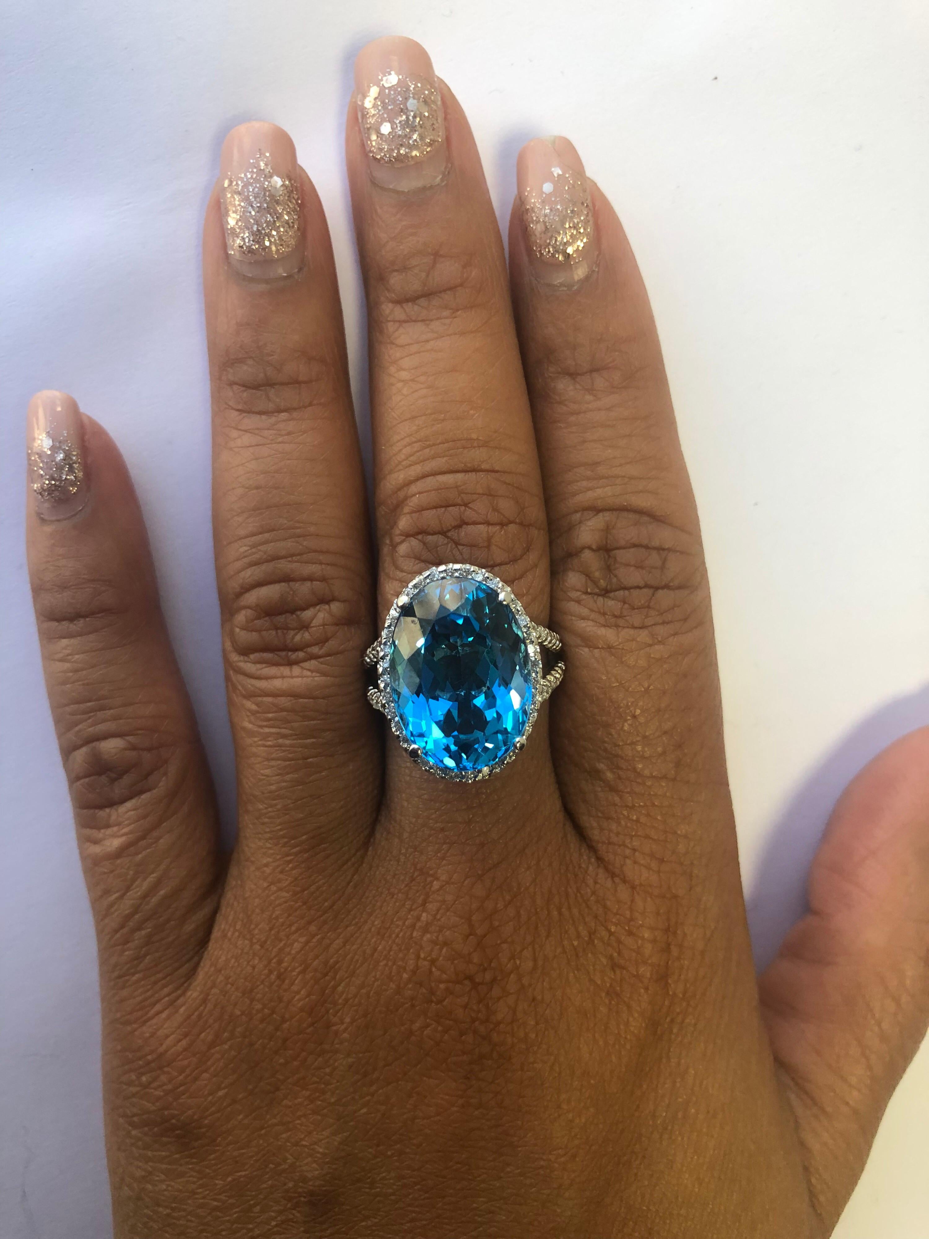 Women's 18.20 Carat Blue Topaz Diamond 14 Karat White Gold Cocktail Ring For Sale