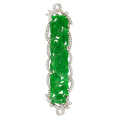 18.20 Carat Carved Dragon Green Jadeite Jade Grade "A" & Diamonds Pendant/Pin 