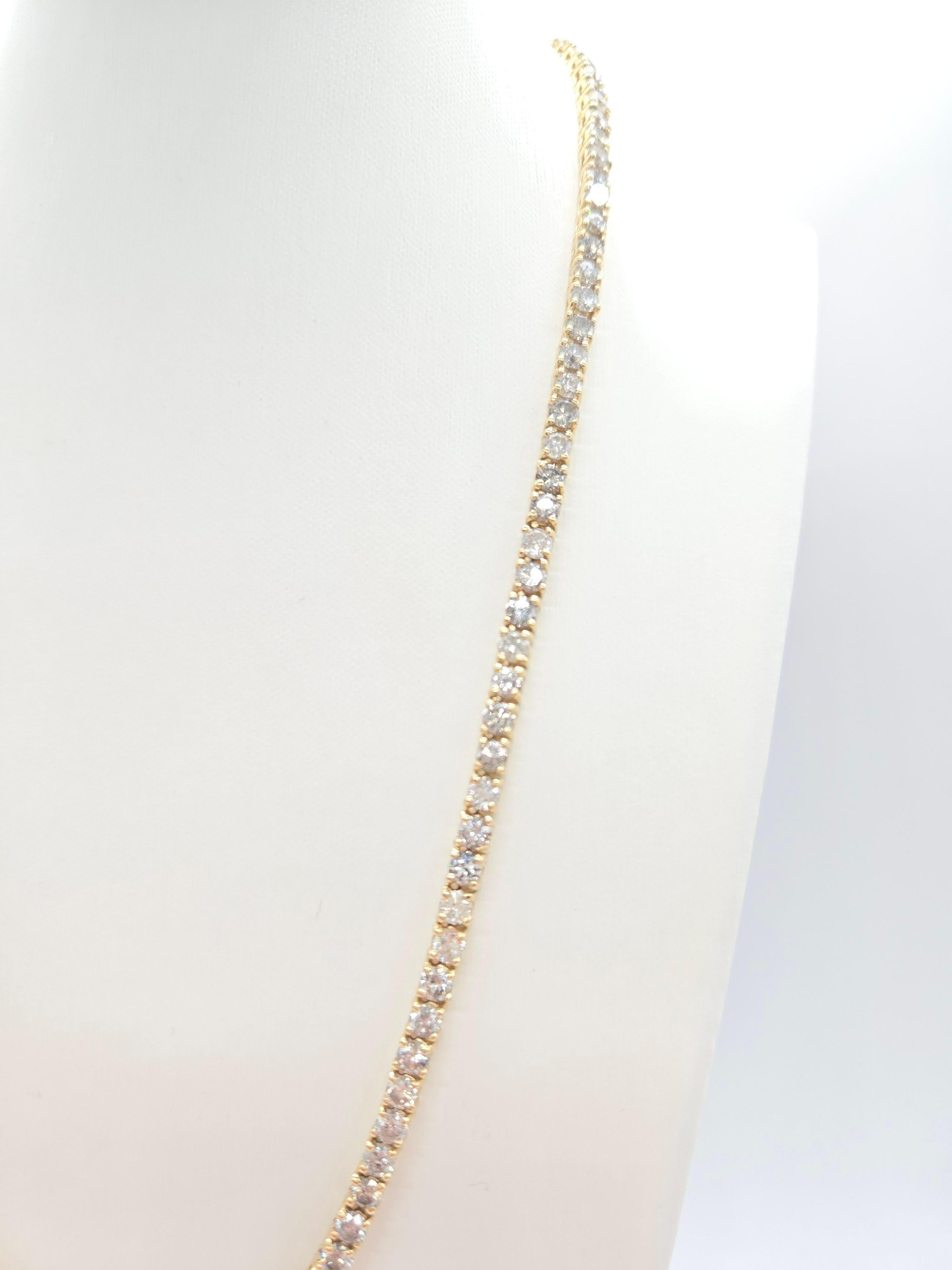 Exquisite Round-Brilliant Diamond Tennis Necklace – 14K Yellow Gold, 20