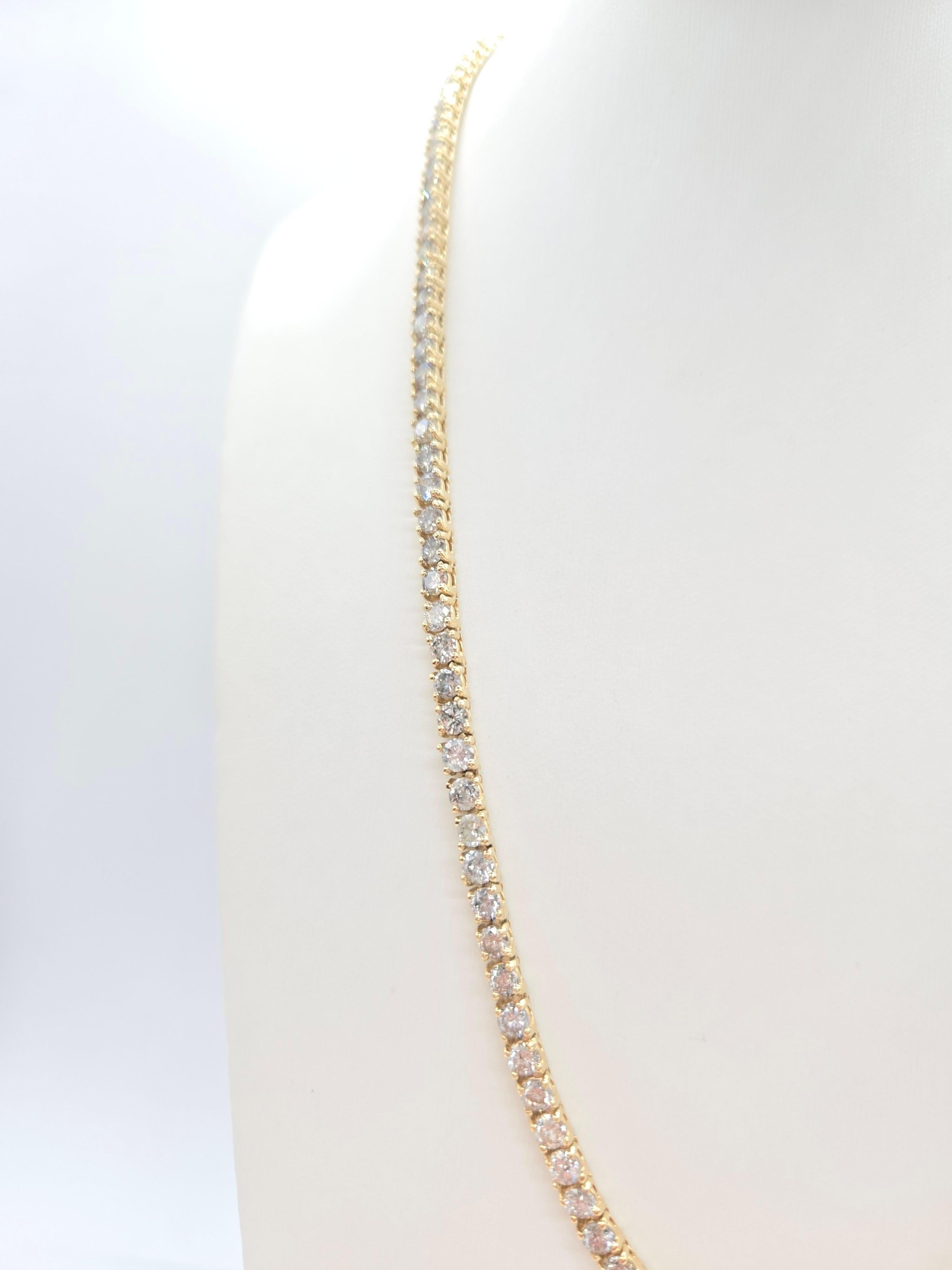 Modern 18.20 Carat Natural Diamond Tennis Necklace in 14K Yellow Gold 16