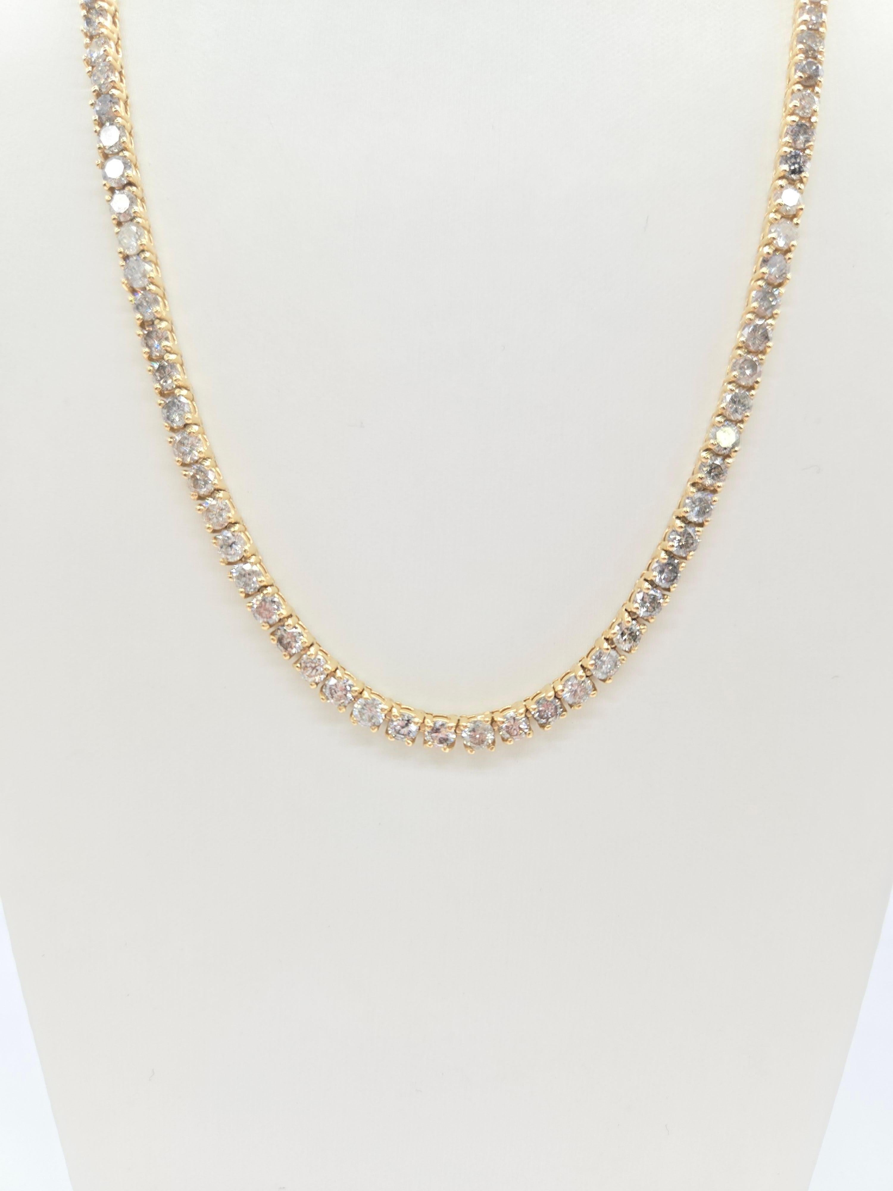Brilliant Cut 18.20 Carat Natural Diamond Tennis Necklace in 14K Yellow Gold 16