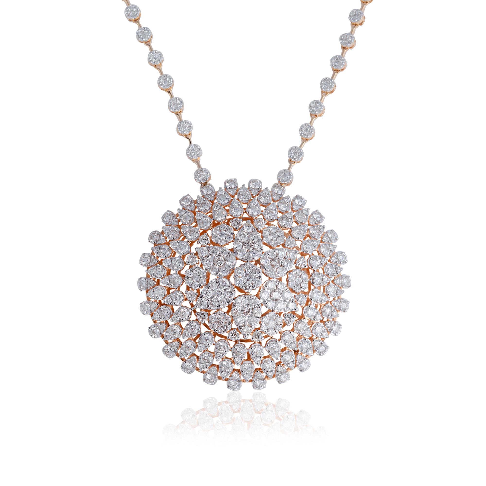 This necklace is designed to make a statement and capture attention with its opulence and timeless beauty. It gracefully hangs from a rose gold chain, accentuating the neckline and adding a touch of sophistication to any ensemble. Whether worn for a