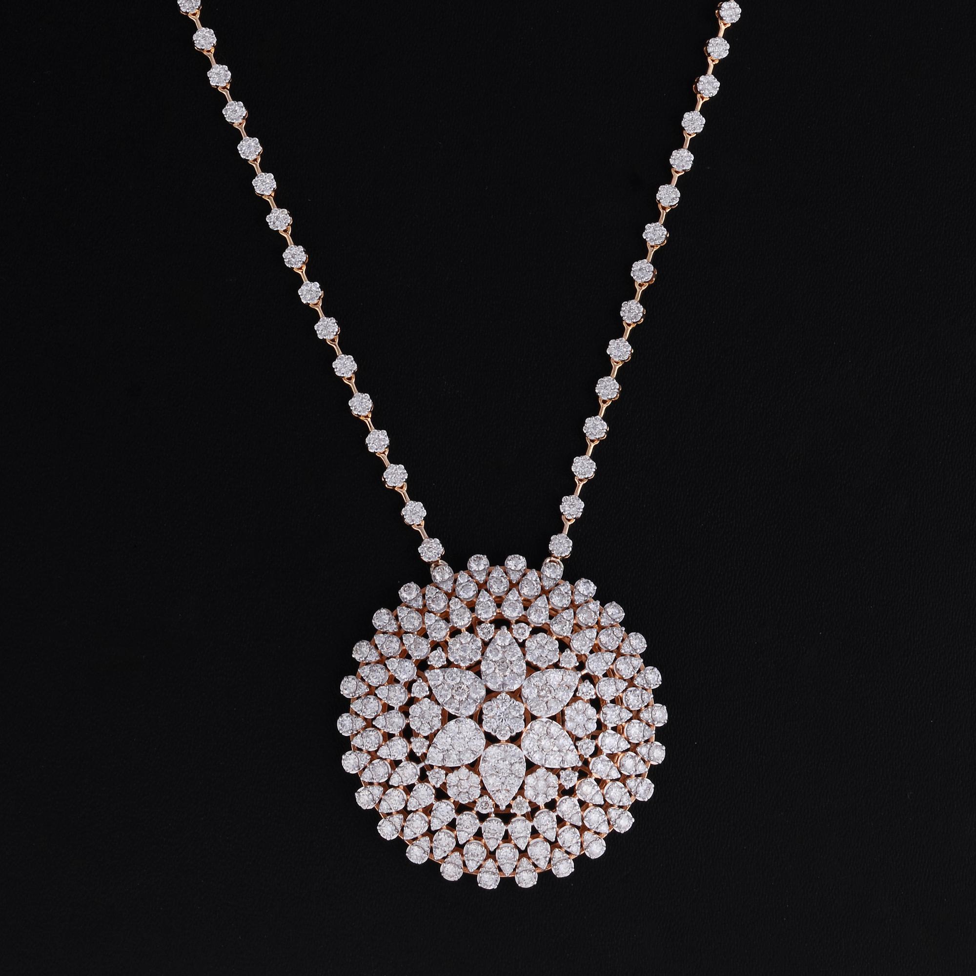 Round Cut 18.20 Carat SI/HI Diamond Pendant Necklace 18 Karat Rose Gold Fine Jewelry  For Sale
