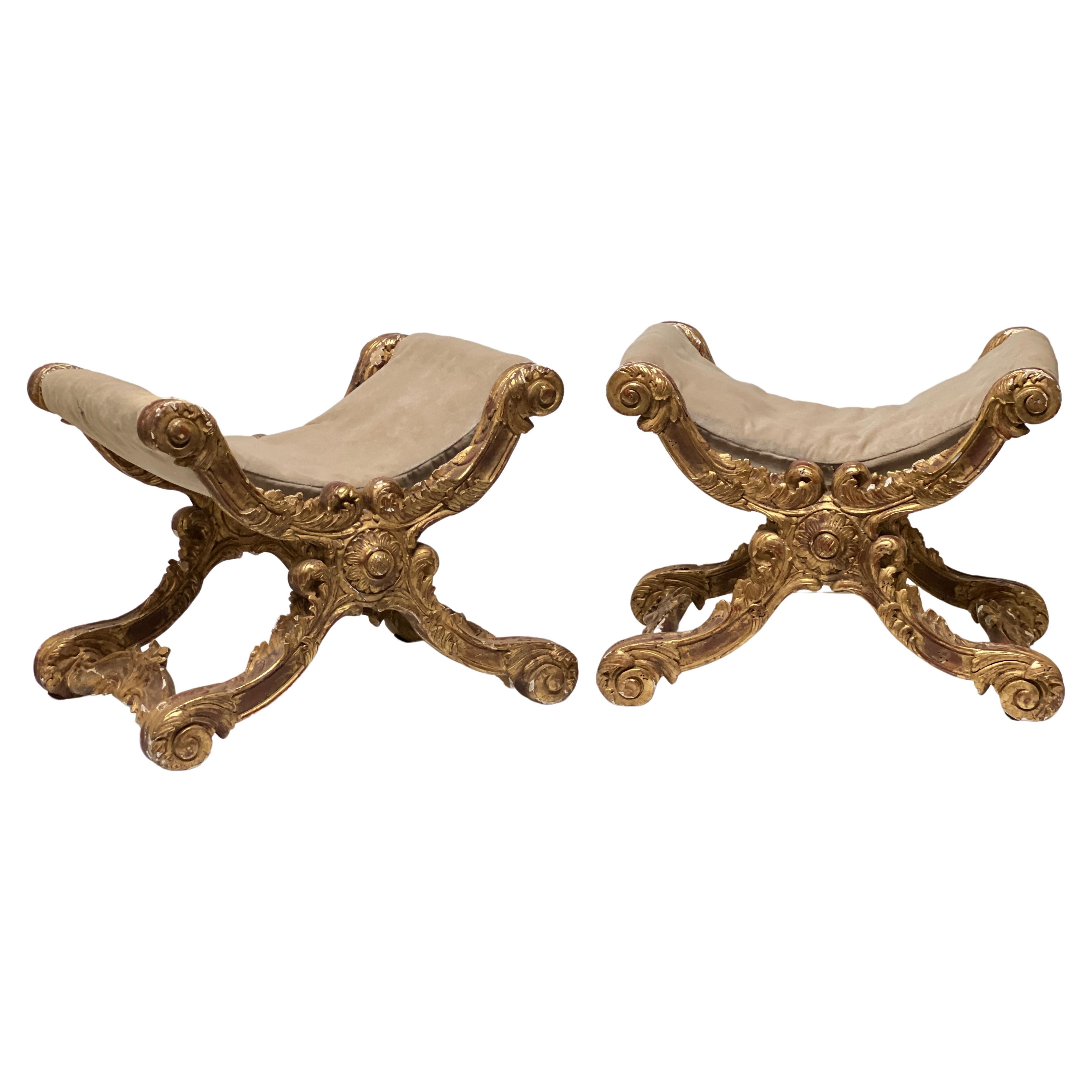 1820 circa Italian Giltwood Stool Pair