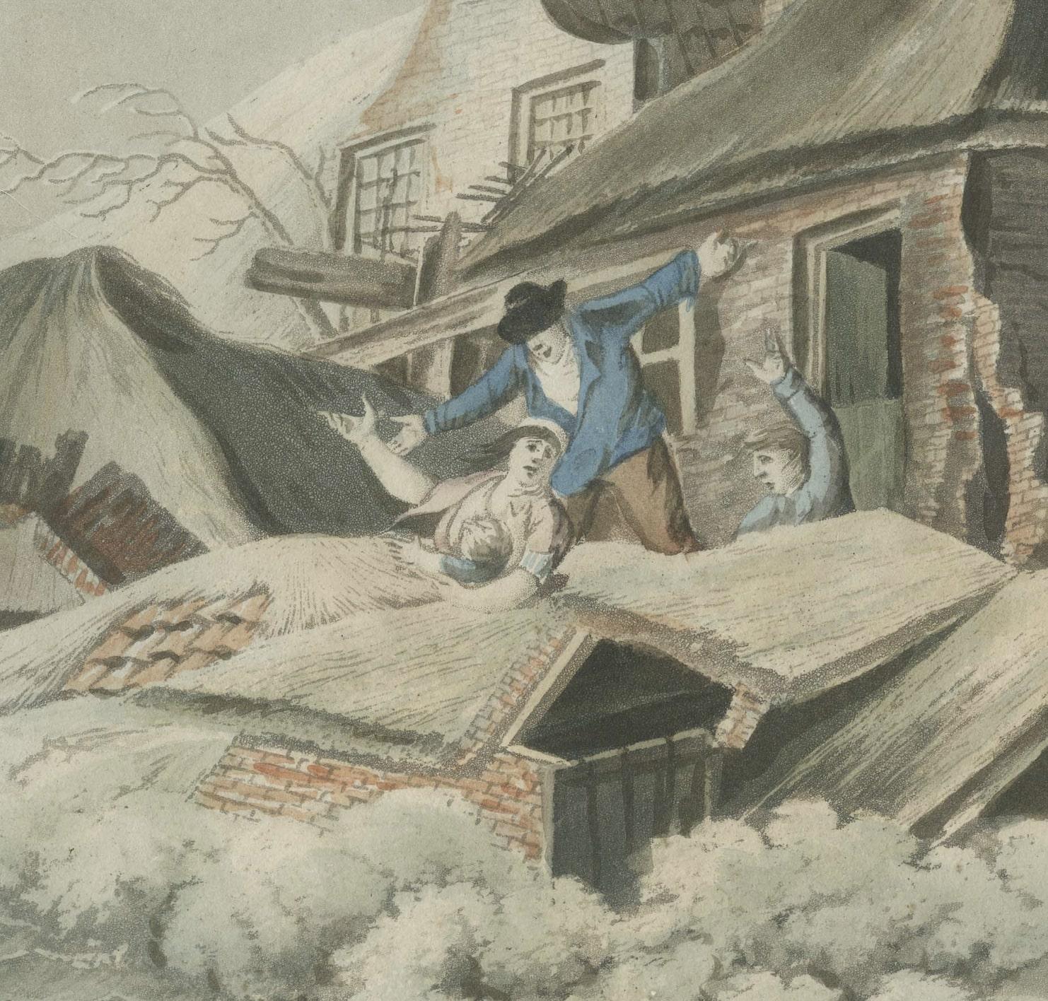 'T Dorp Oosterhout verwoest door den Watervloed in 1820
(Das Dorf Oosterhout wurde 1820 durch die Flut zerstört)

Die Aquarellzeichnung schildert anschaulich eine katastrophale Überschwemmung im Dorf Oosterhout in Holland, die sich 1820 ereignete.