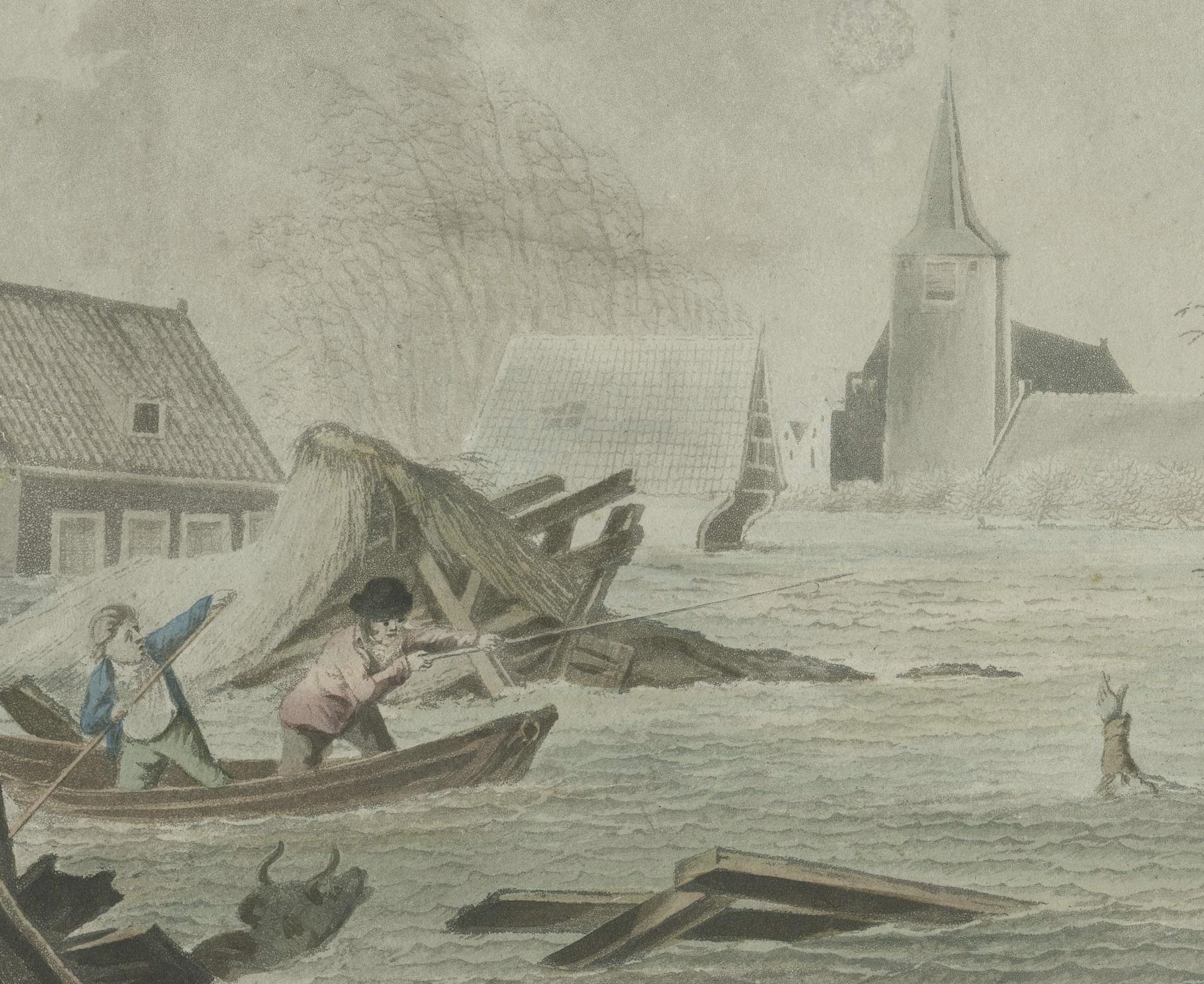 Paper 1820 Flood Catastrophe in Oosterhout, Holland: A Historical Depiction For Sale
