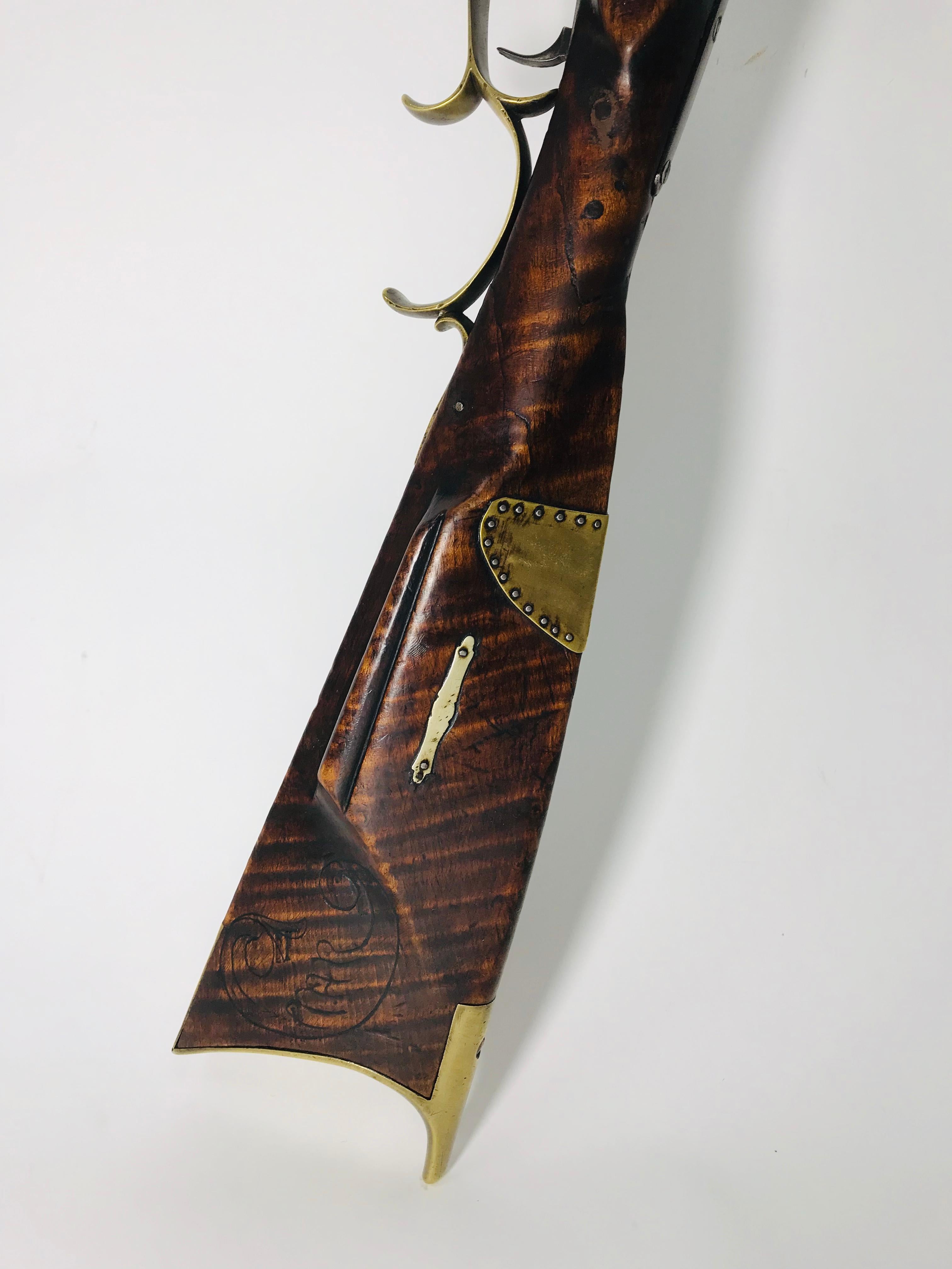 Hand-Carved 1820 Kentucky Rifle Signed J. M. Crossland Hand Graved Wood Frame