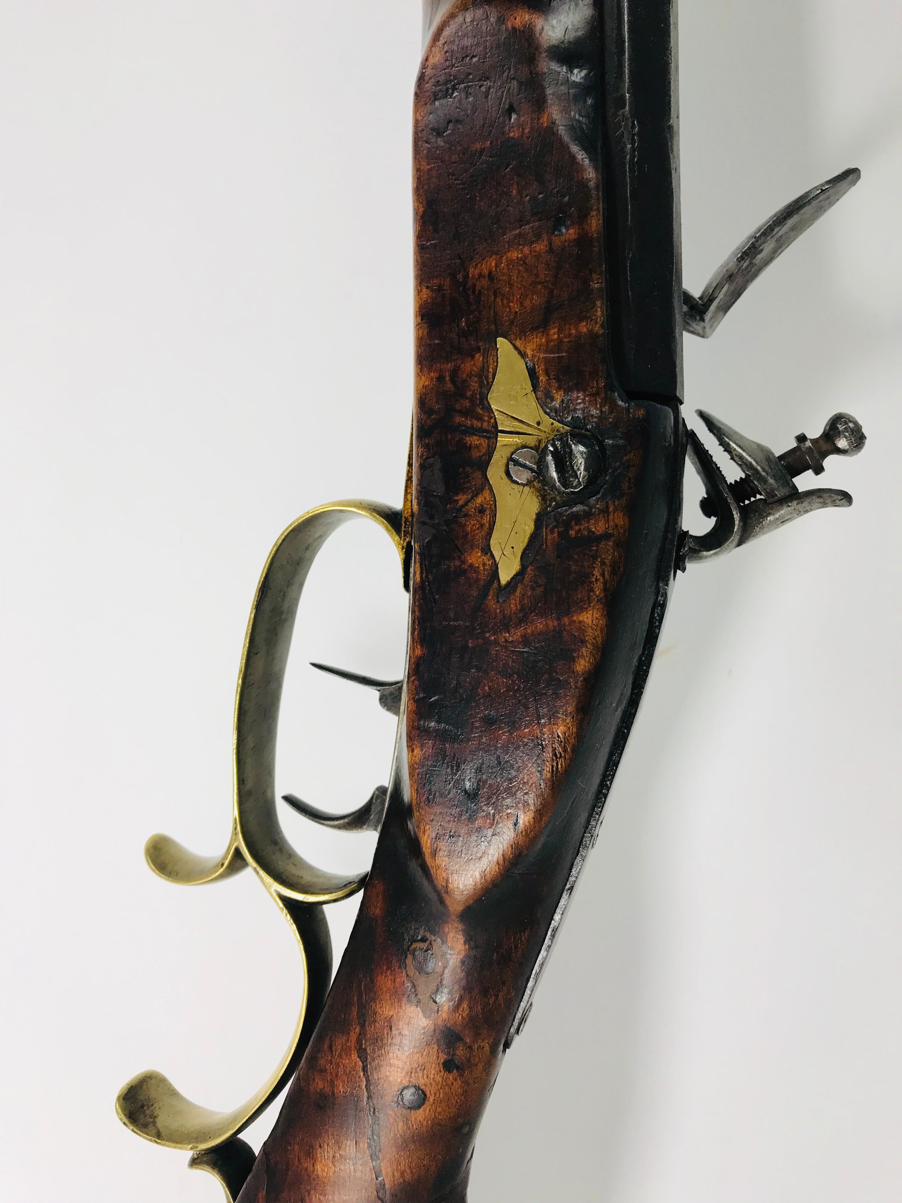 Early 19th Century 1820 Kentucky Rifle Signed J. M. Crossland Hand Graved Wood Frame