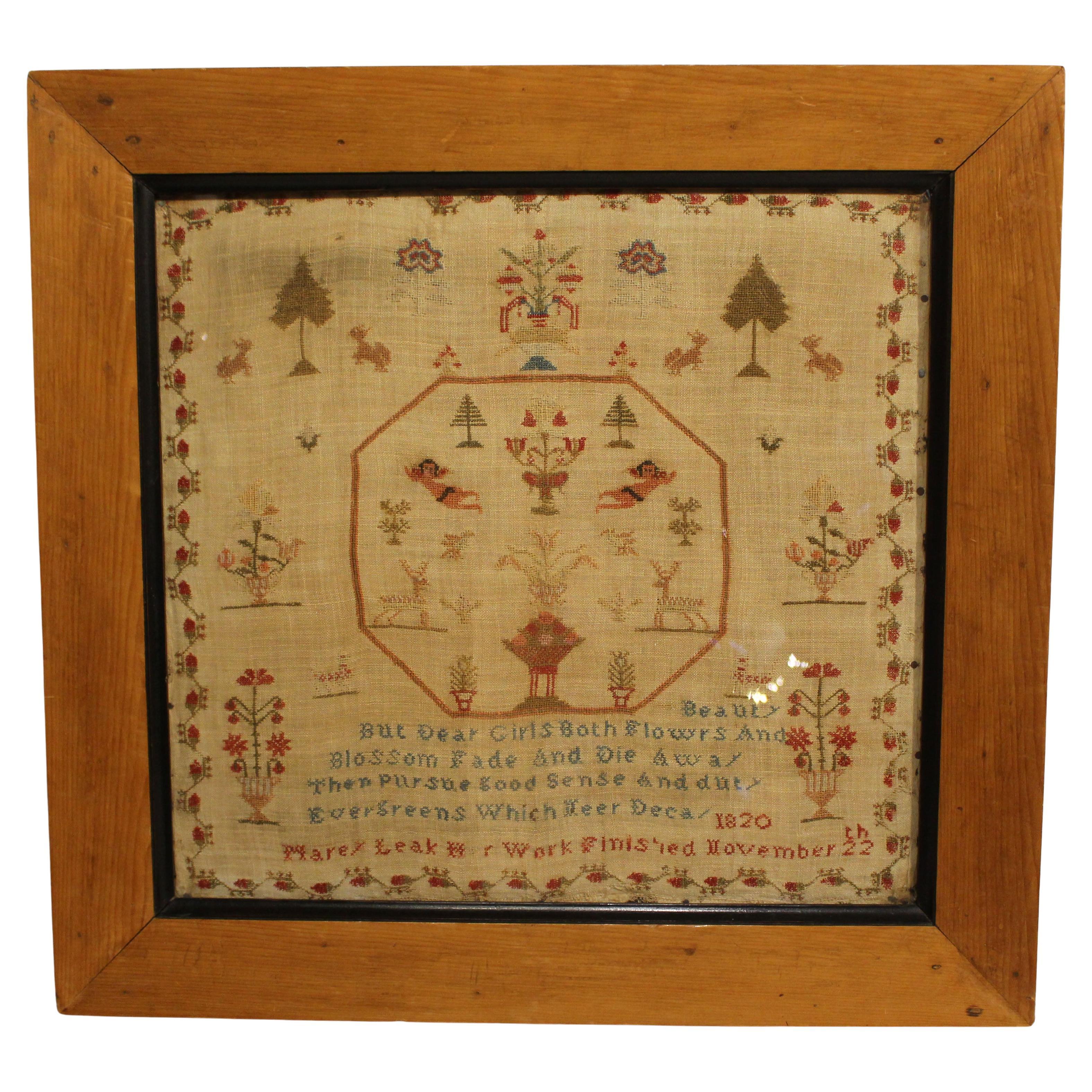 Grande broderie anglaise encadrée de Mary Leak, 1820