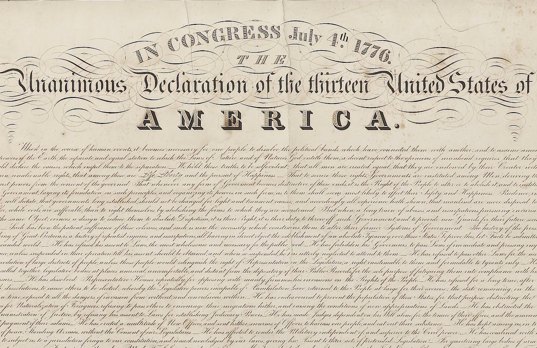 This is an early original broadside printing of the Declaration of Independence by Eleazar Huntington, published in Hartford, Connecticut, circa 1820.

The Declaration of Independence is the foundational document of the United States and has been