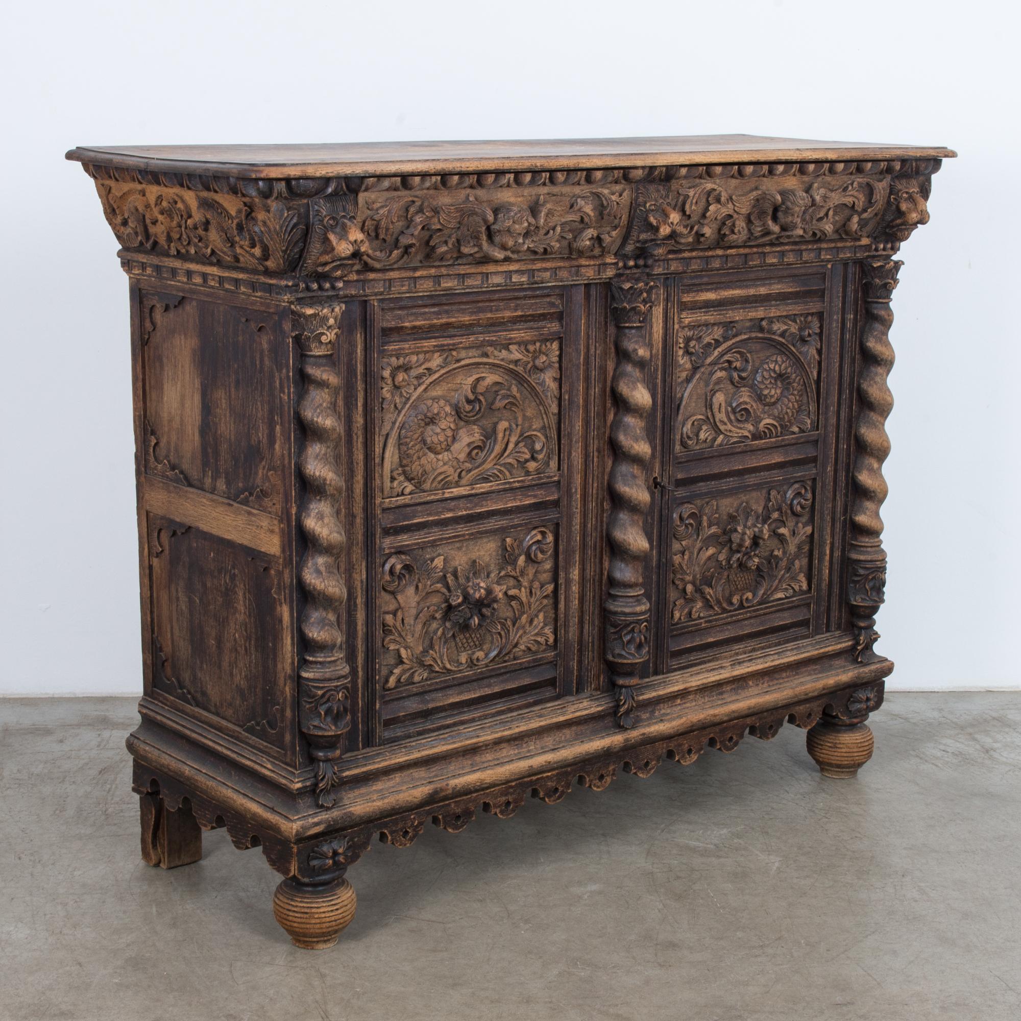 1820 Ornate Flemish Buffet Cabinet In Good Condition In High Point, NC