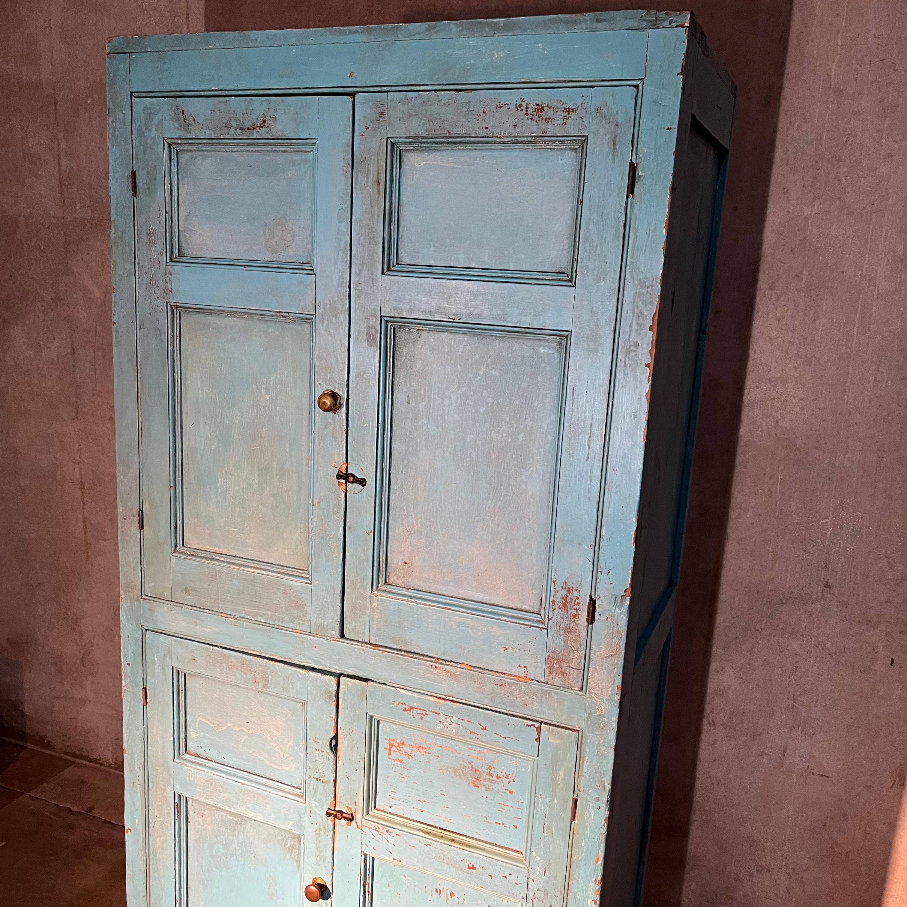 Canadian 1820 Pine Country Cupboard in Original Blue Paint