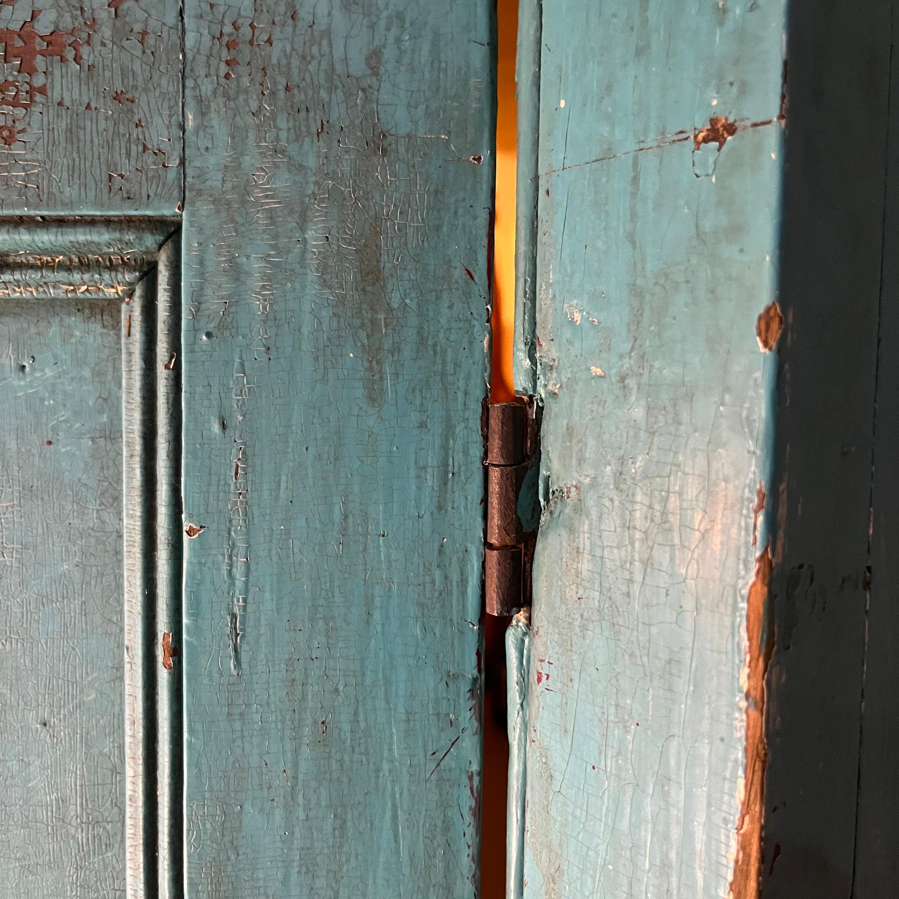 1820 Pine Country Cupboard in Original Blue Paint 1